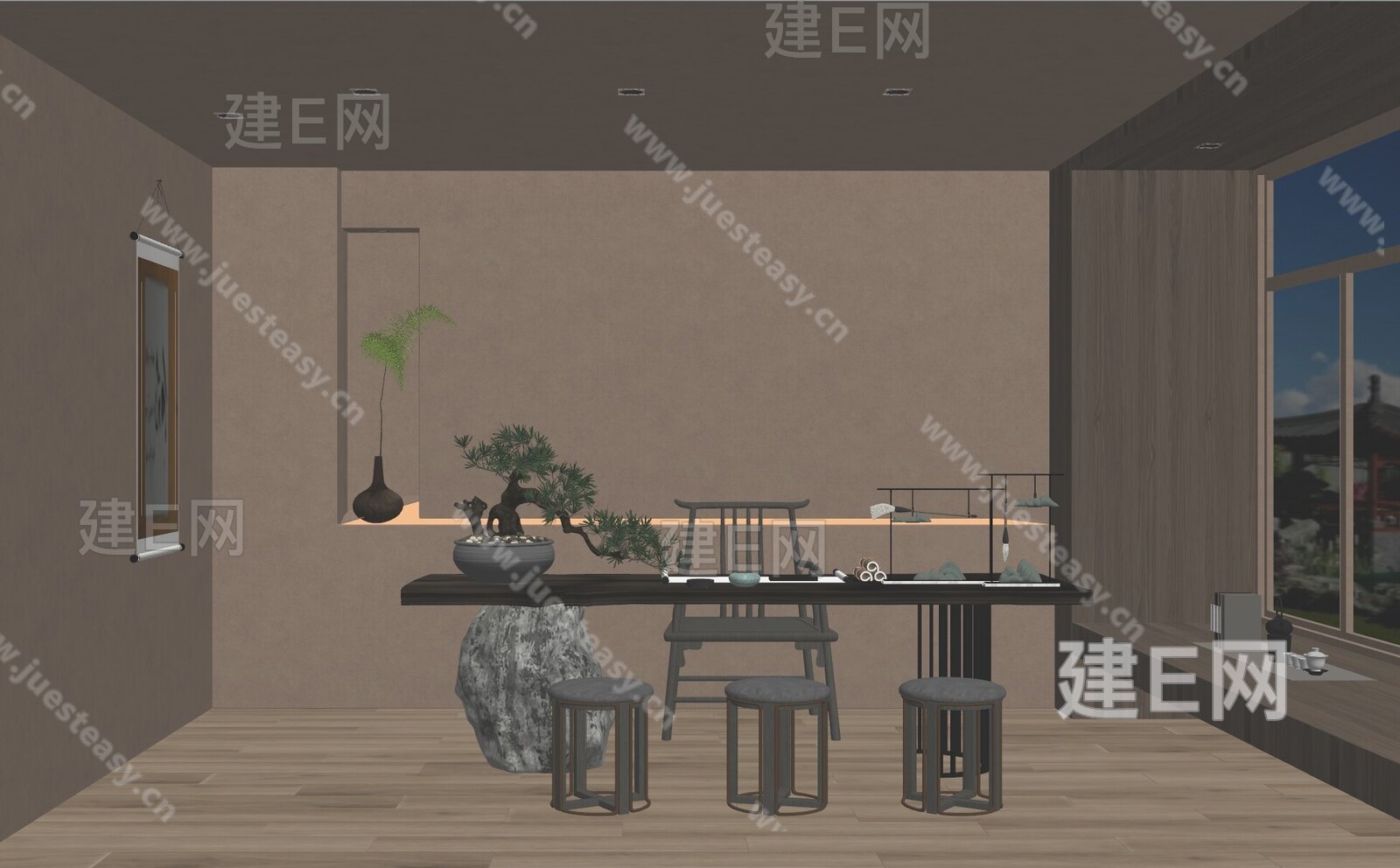 中式禅意茶室模型SU模型下载[ID:115953985]_建e网su模型