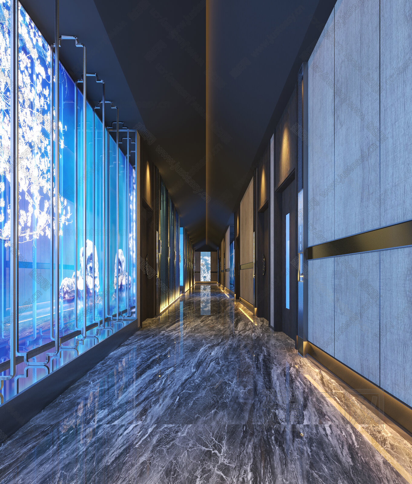 新中式洗浴中心过道3d模型下载[ID:108419205]_建e网3d模型