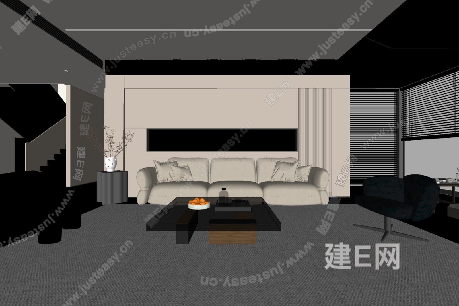 现代客厅模型SU模型下载[ID:117199258]_建e网su模型