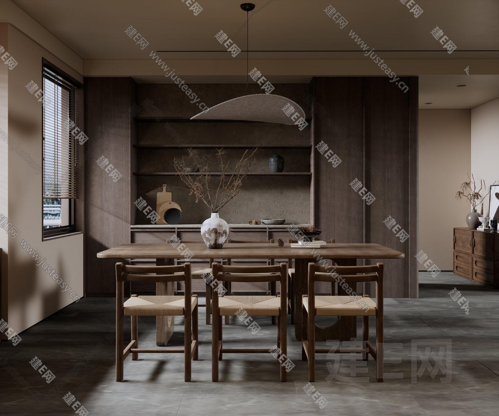 侘寂风餐厅模型SU模型下载[ID:117199303]_建e网su模型