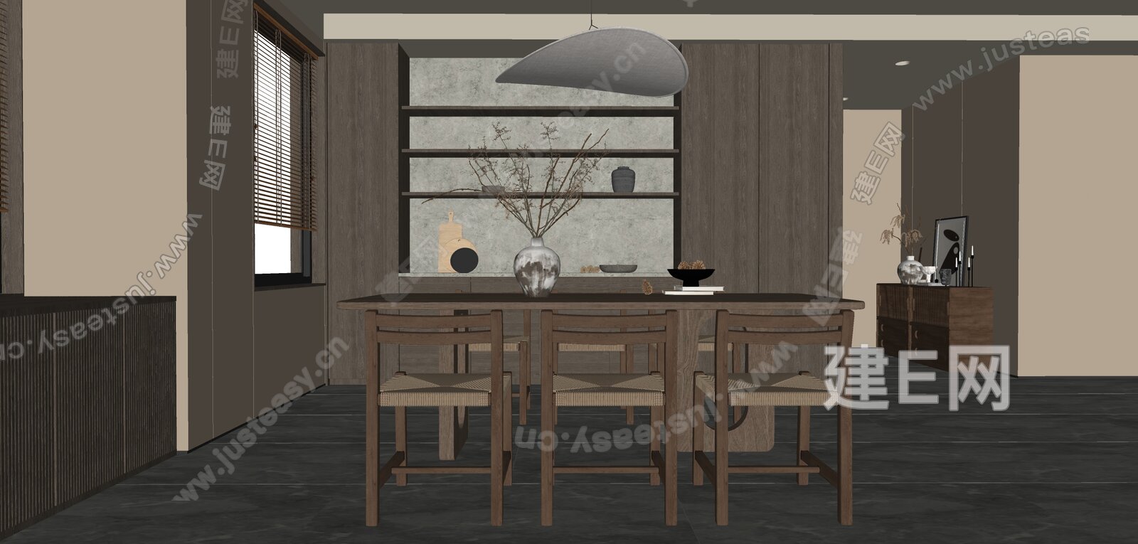 侘寂风餐厅模型SU模型下载[ID:117199303]_建e网su模型