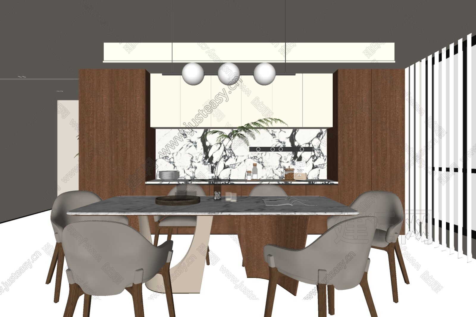 侘寂风餐厅模型SU模型下载[ID:117395781]_建e网su模型