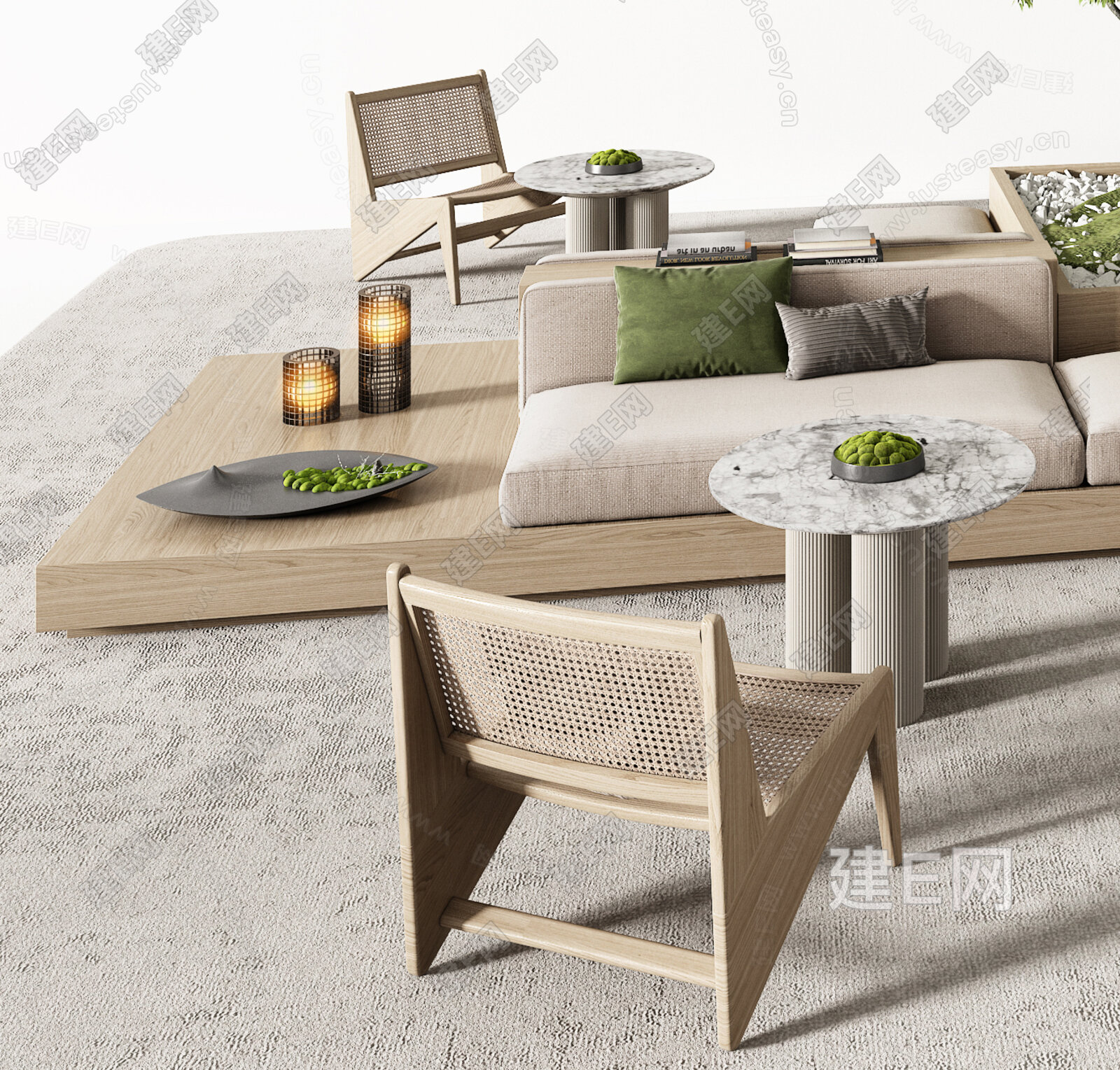 现代沙发茶几组合模型SU模型下载[ID:117330344]_建E室内设计网