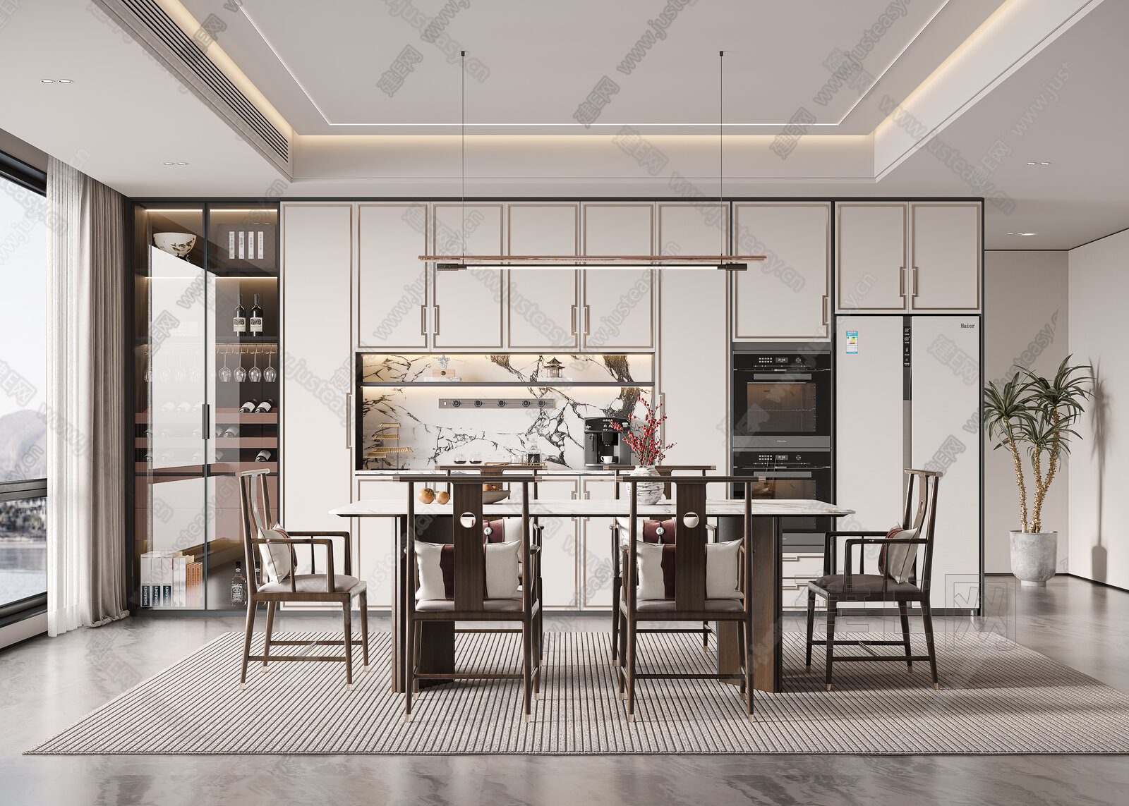 新中式餐厅模型SU模型下载[ID:109334825]_建e网su模型