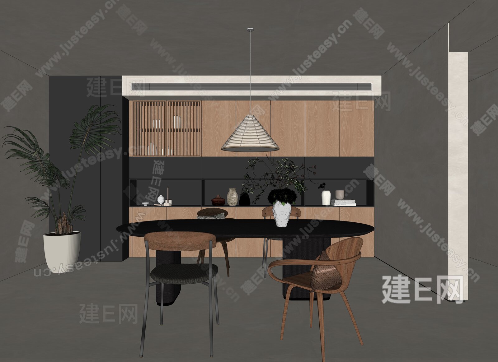 侘寂风餐厅 模型SU模型下载[ID:109400534]_建e网su模型