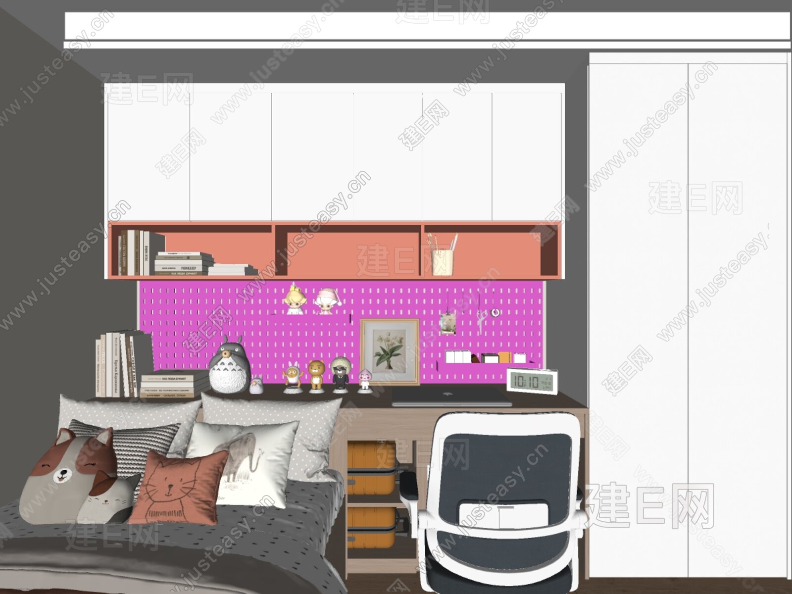 现代榻榻米卧室模型SU模型下载[ID:109334935]_建E室内设计网
