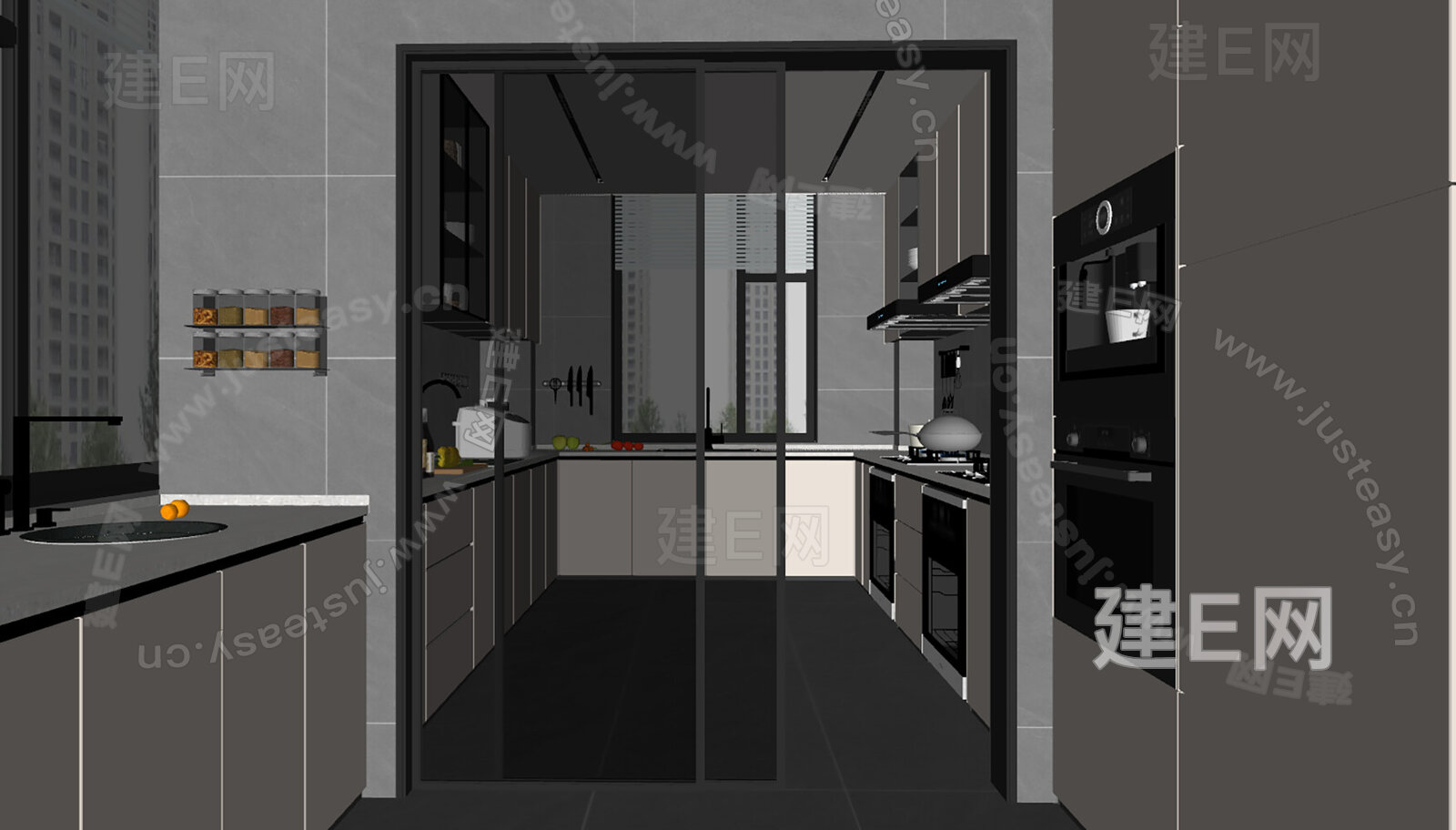 现代厨房模型SU模型下载[ID:109466062]_建E室内设计网