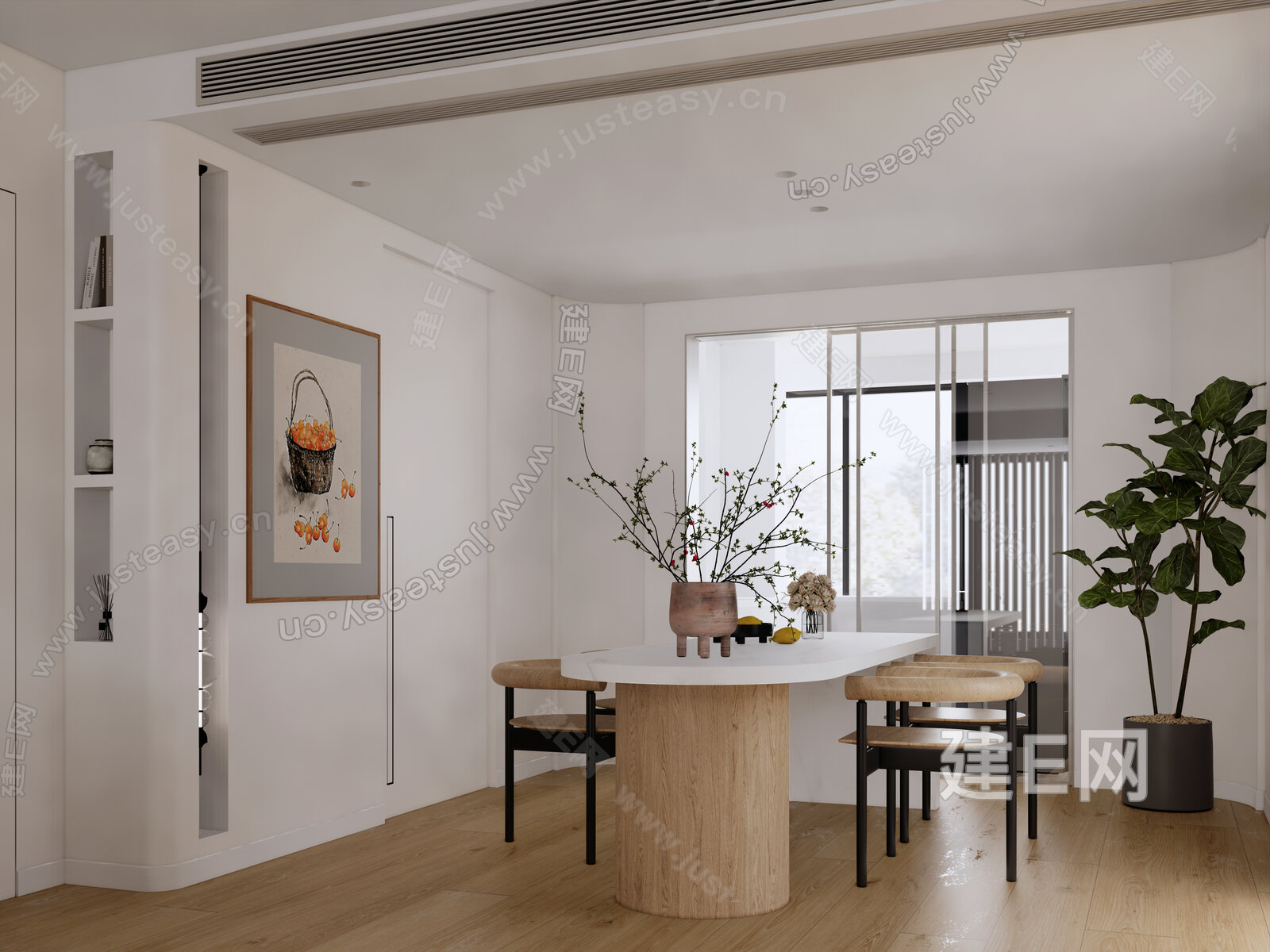 现代极简客餐厅模型SU模型下载[ID:109072763]_建e网su模型