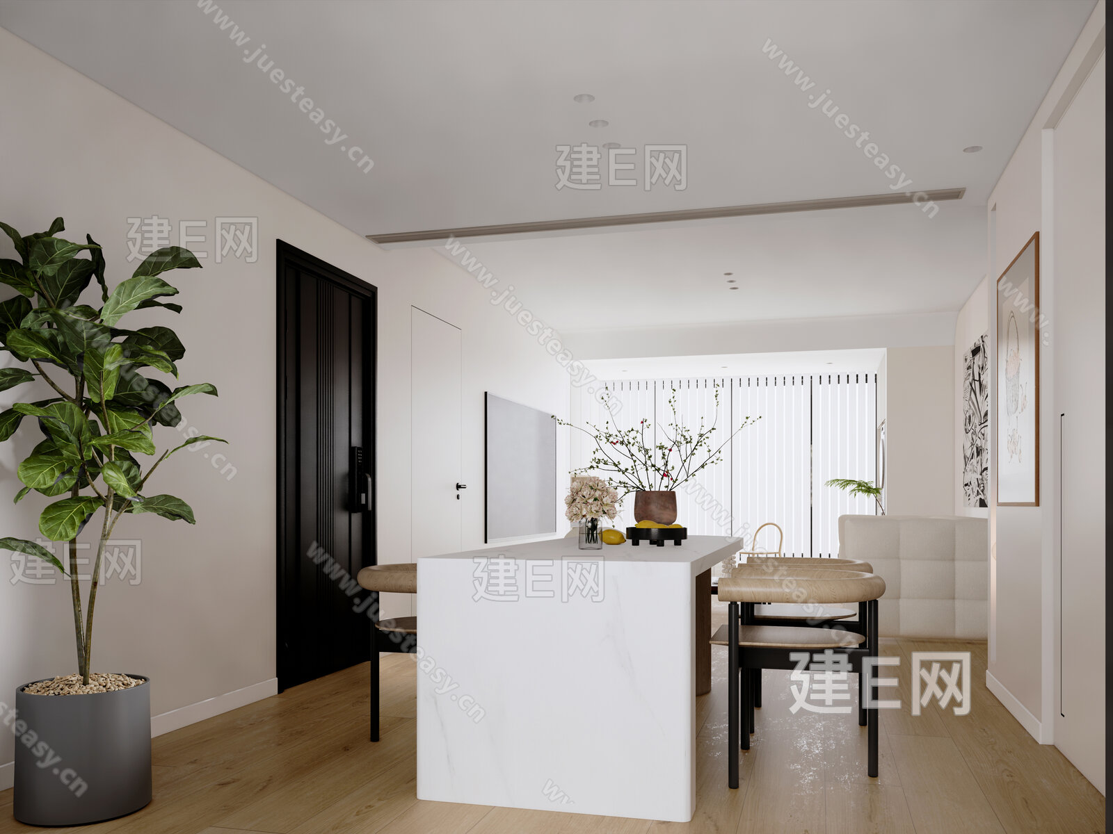 现代极简客餐厅模型SU模型下载[ID:109072763]_建e网su模型