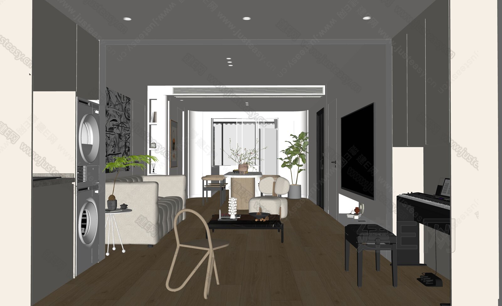 现代极简客餐厅模型SU模型下载[ID:109072763]_建e网su模型