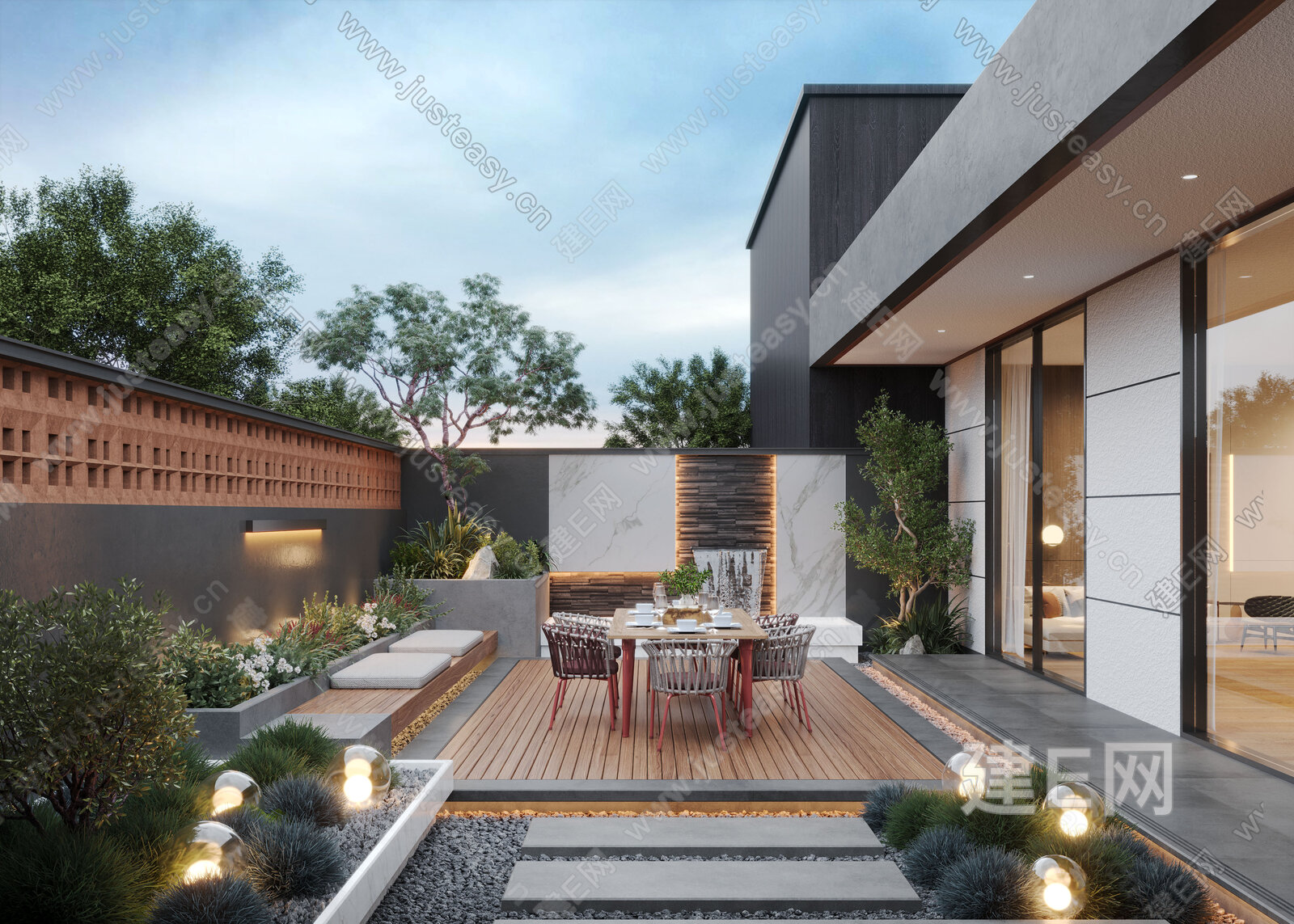 现代庭院景观模型SU模型下载[ID:109924763]_建E室内设计网