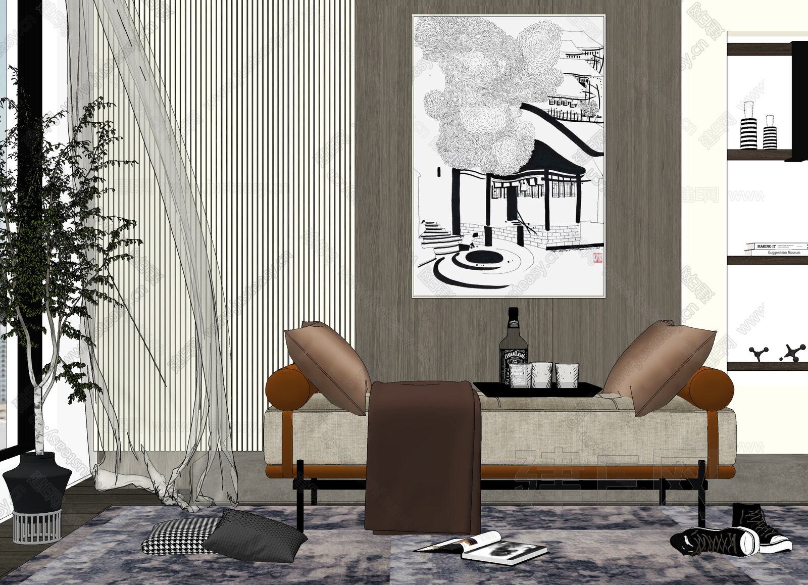 现代轻奢沙发凳 模型SU模型下载[ID:109793633]_建E室内设计网