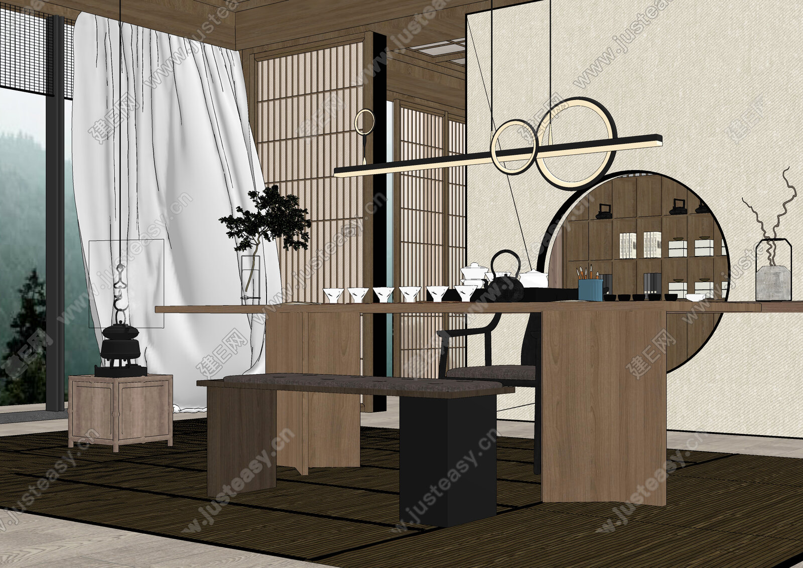 新中式轻奢茶室模型SU模型下载[ID:110383504]_建e网su模型