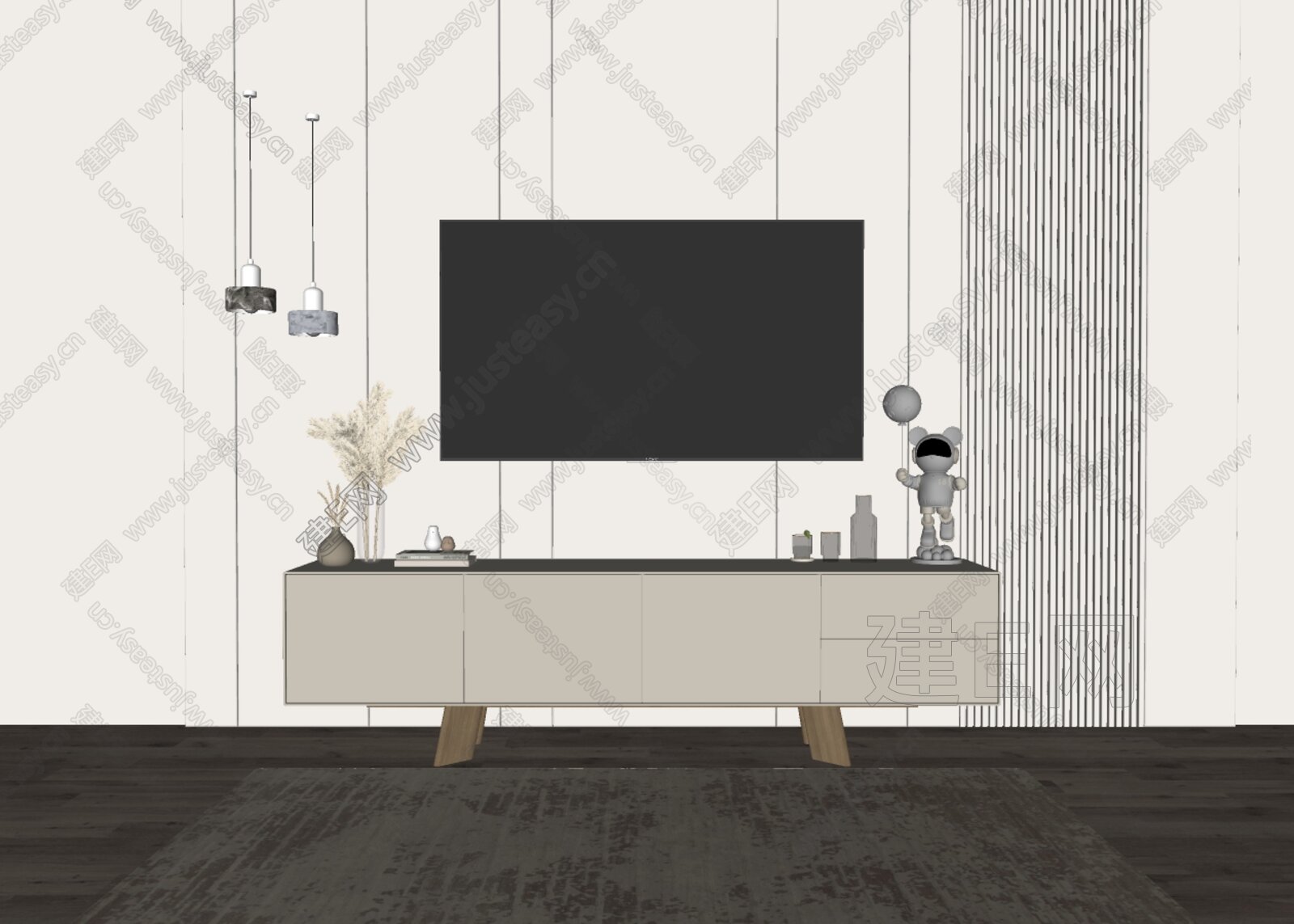 现代电视柜模型SU模型下载[ID:111038750]_建e网su模型