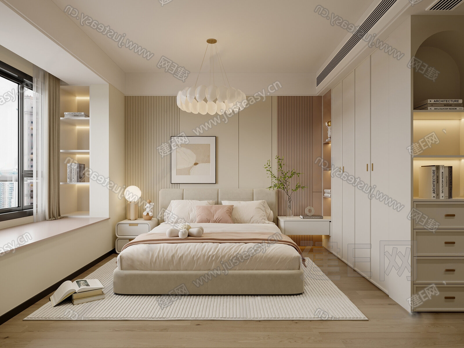 现代奶油风家居卧室模型SU模型下载[ID:111497628]_建e网su模型