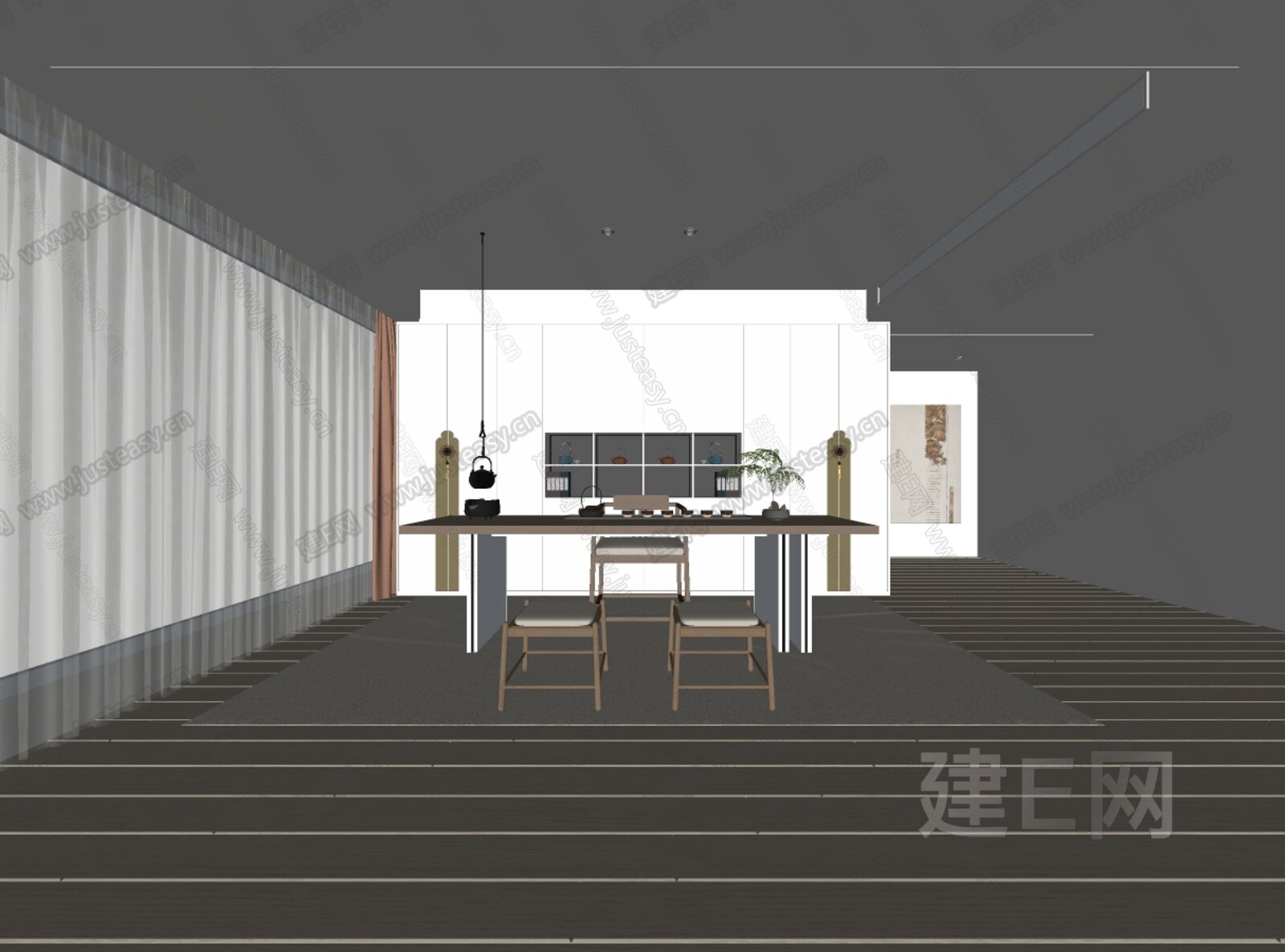 新中式茶室 禅意茶室 茶桌茶具模型SU模型下载[ID:111563145]_建e网su模型