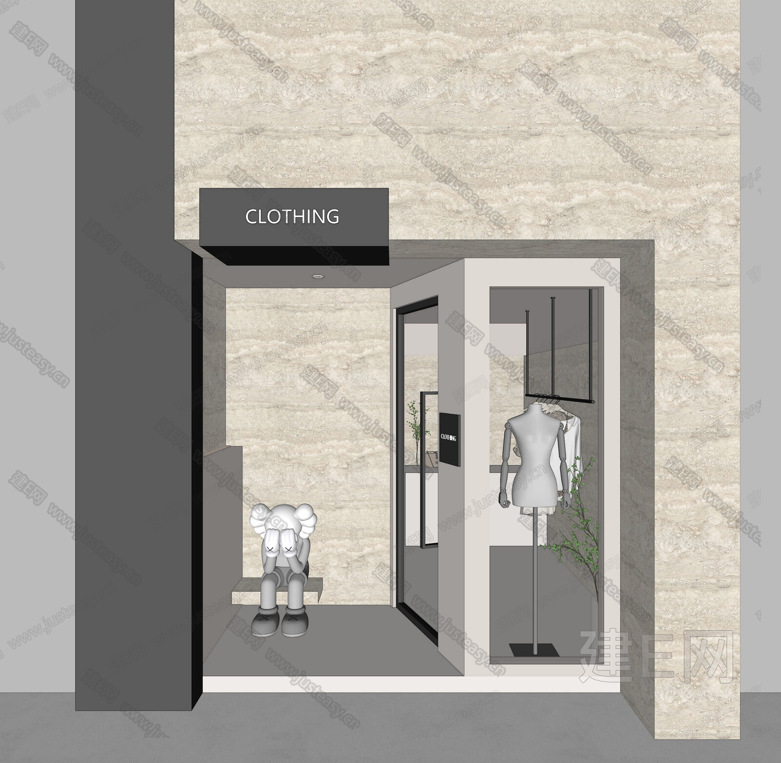 现代服装店门头门面模型SU模型下载[ID:111366475]_建e网su模型