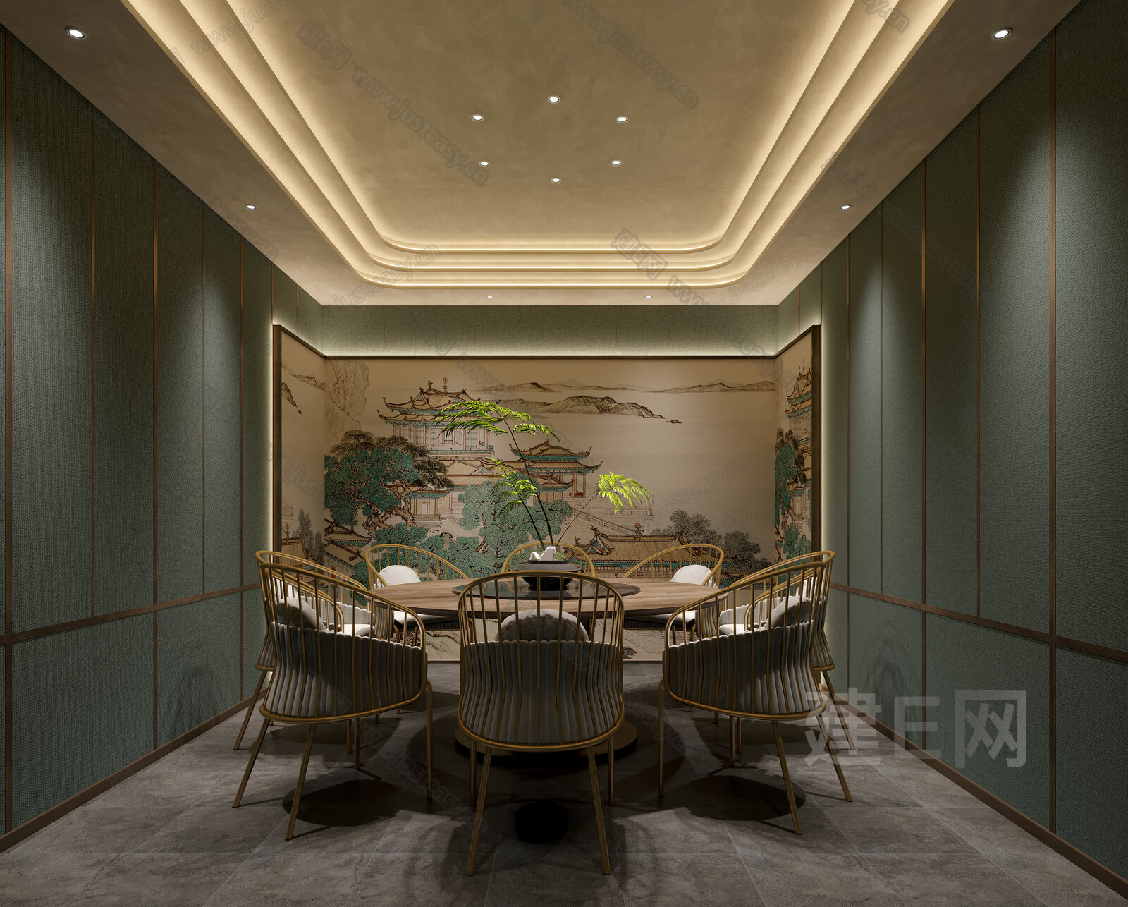 新中式包间3d模型下载[ID:103307442]_建e网3d模型