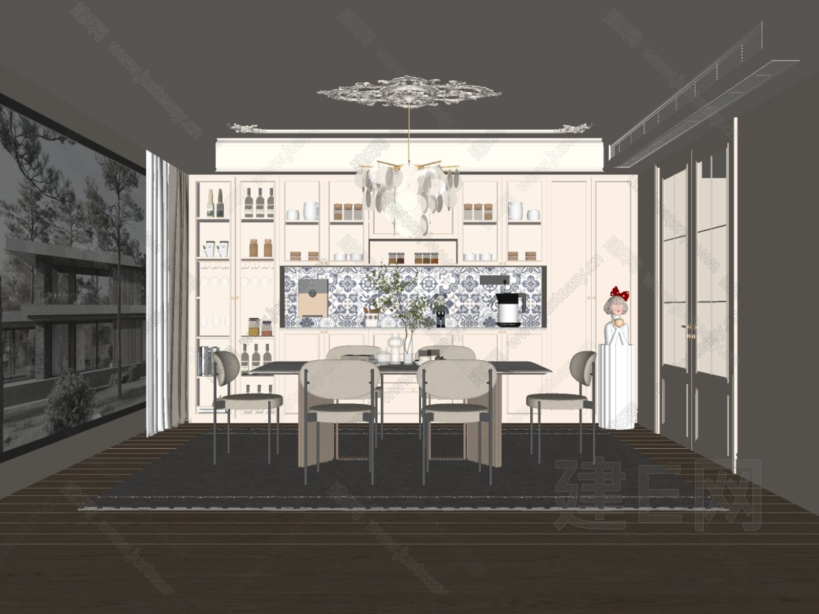 法式奶油风家居餐厅模型SU模型下载[ID:111956307]_建E室内设计网