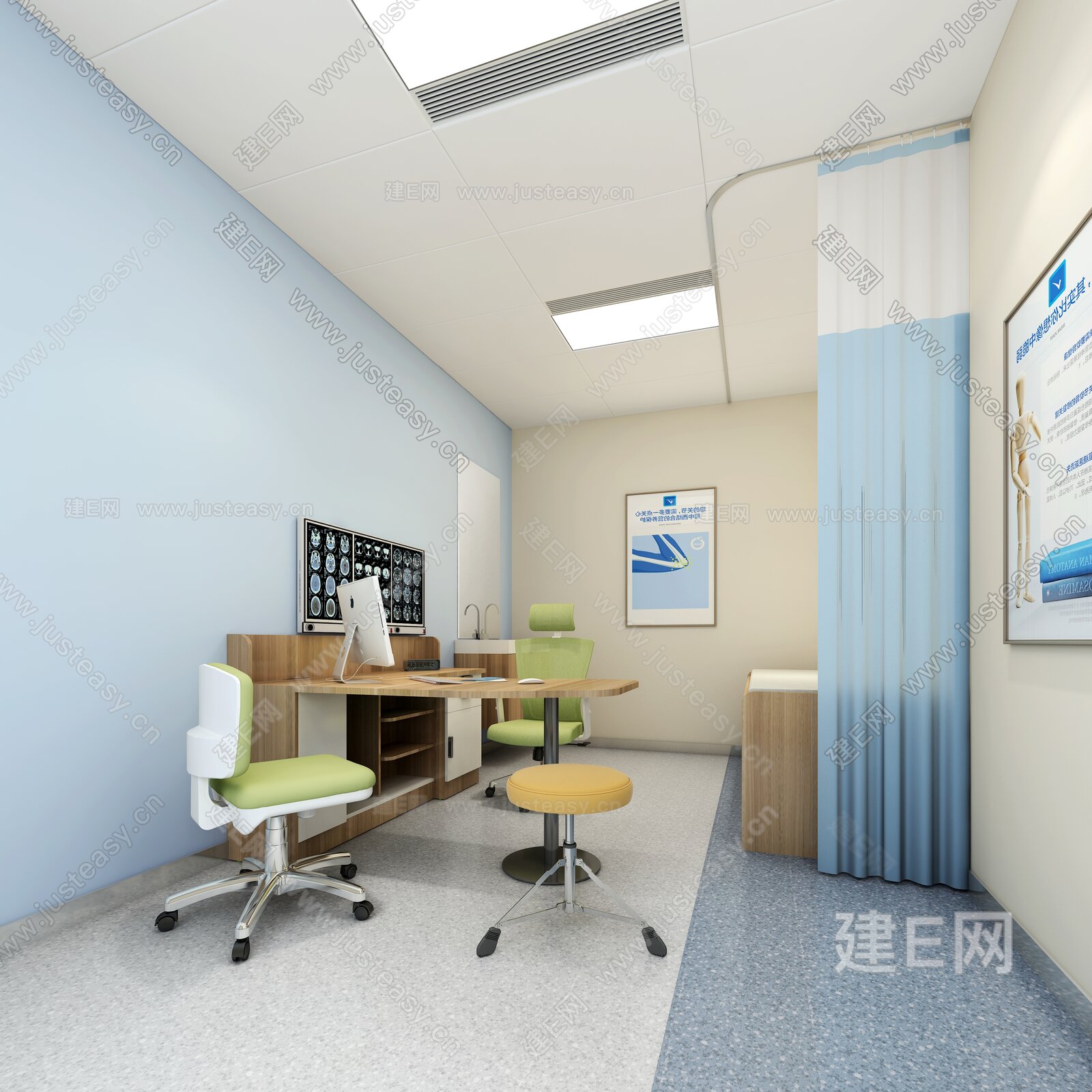 现代医院门诊诊室模型SU模型下载[ID:111694265]_建e网su模型