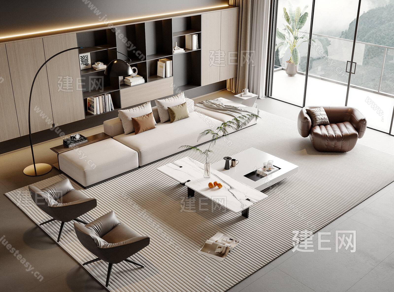 现代沙发茶几组合模型SU模型下载[ID:111890750]_建E室内设计网