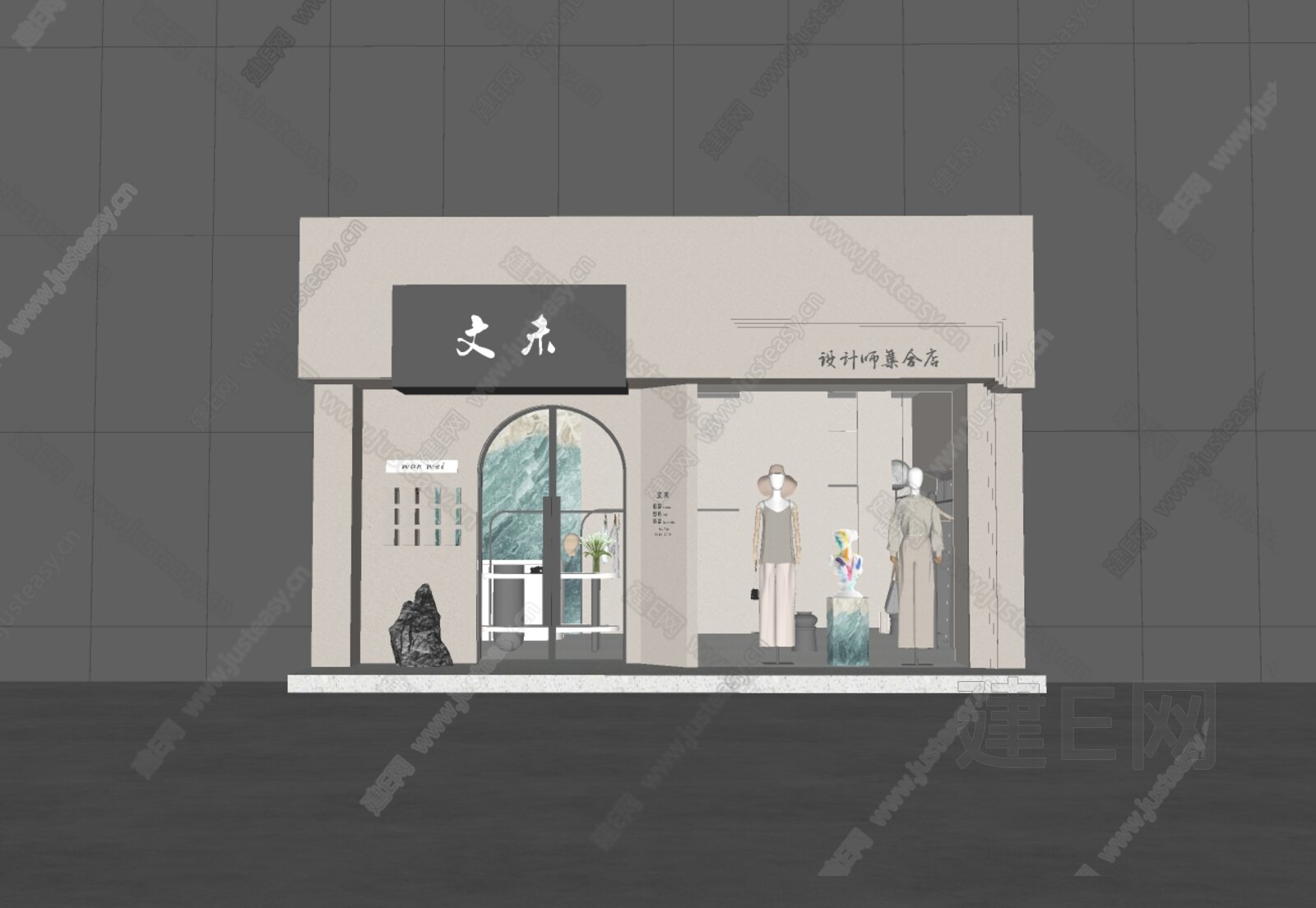 现代服装店门头模型SU模型下载[ID:112546188]_建E室内设计网