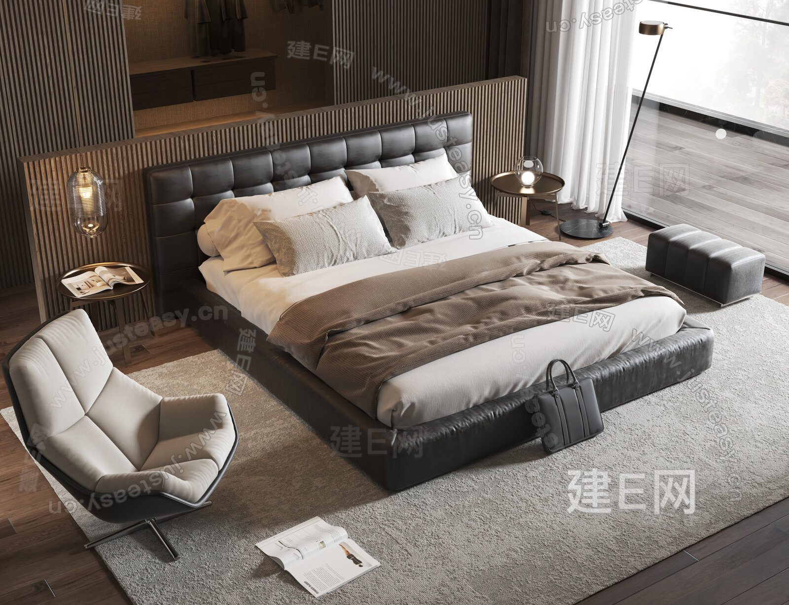 Minotti现代双人床模型SU模型下载[ID:112284025]_建e网su模型