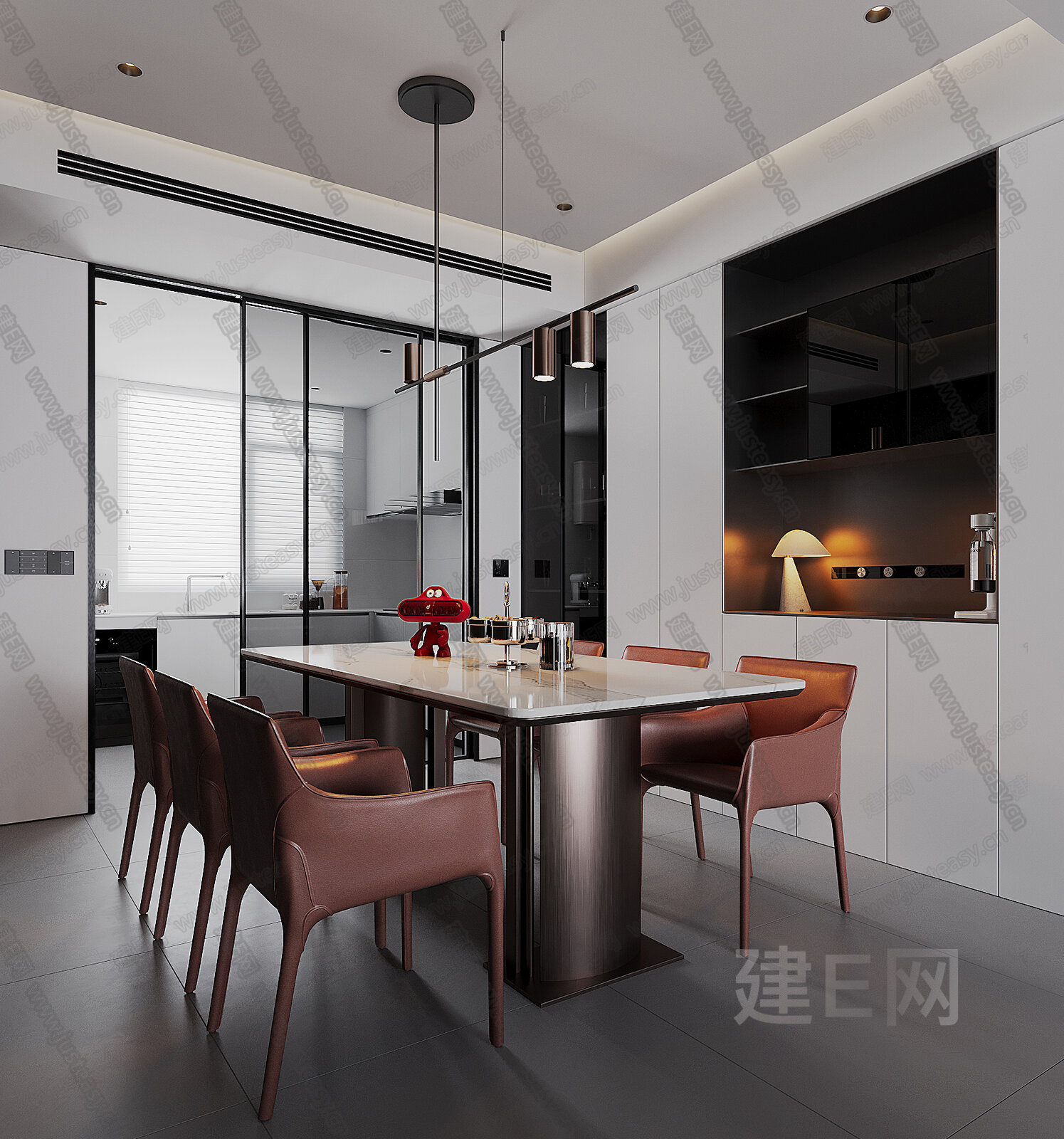 现代餐厅模型SU模型下载[ID:112349484]_建e网su模型
