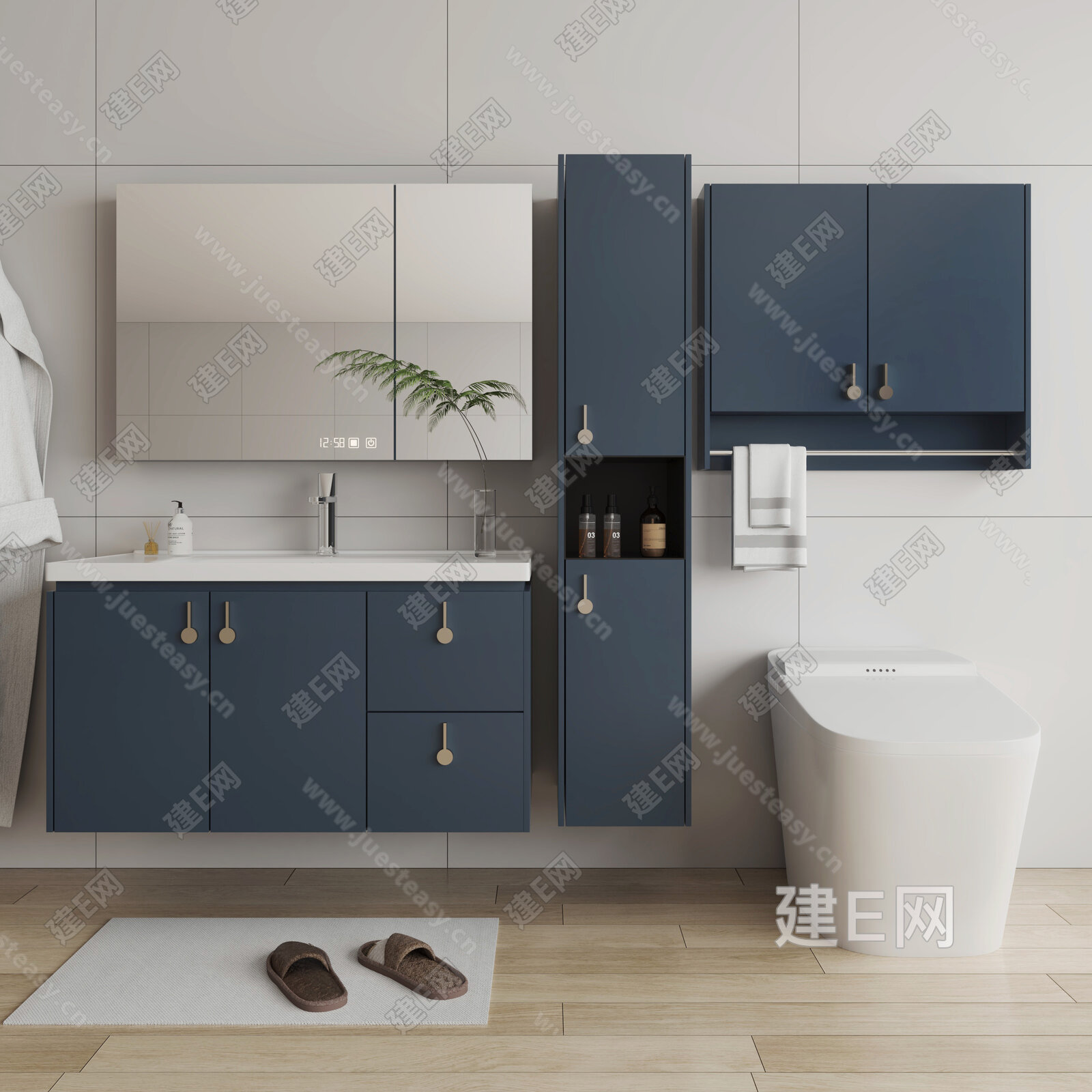 现代浴室吊柜组合模型SU模型下载[ID:112218543]_建e网su模型