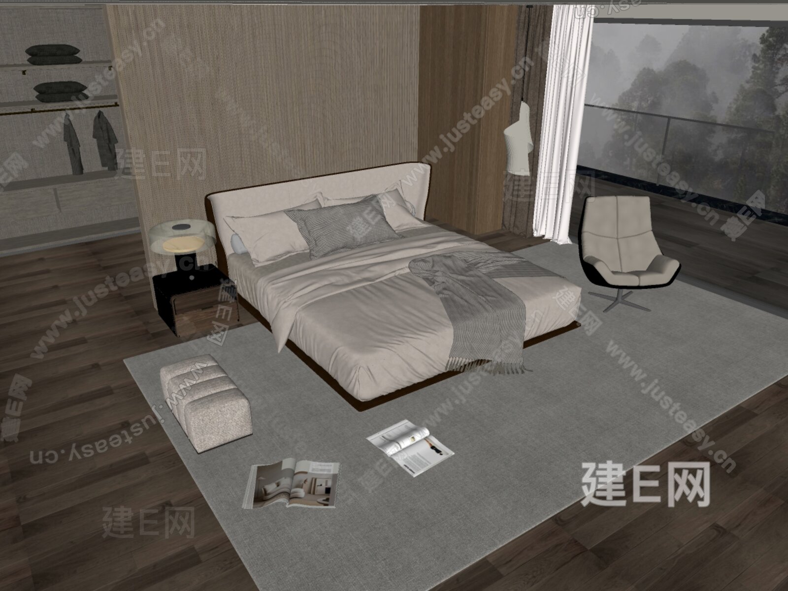 Minotti 米洛提 现代双人床模型SU模型下载[ID:112218517]_建E室内设计网