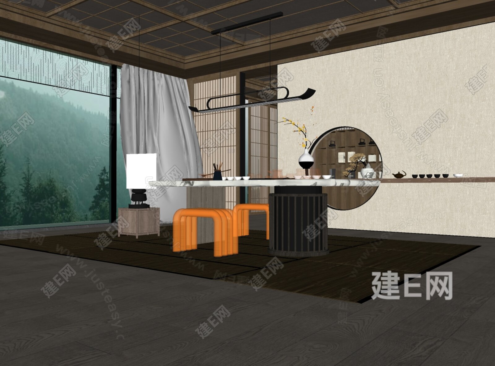 新中式轻奢茶室模型SU模型下载[ID:113070341]_建e网su模型