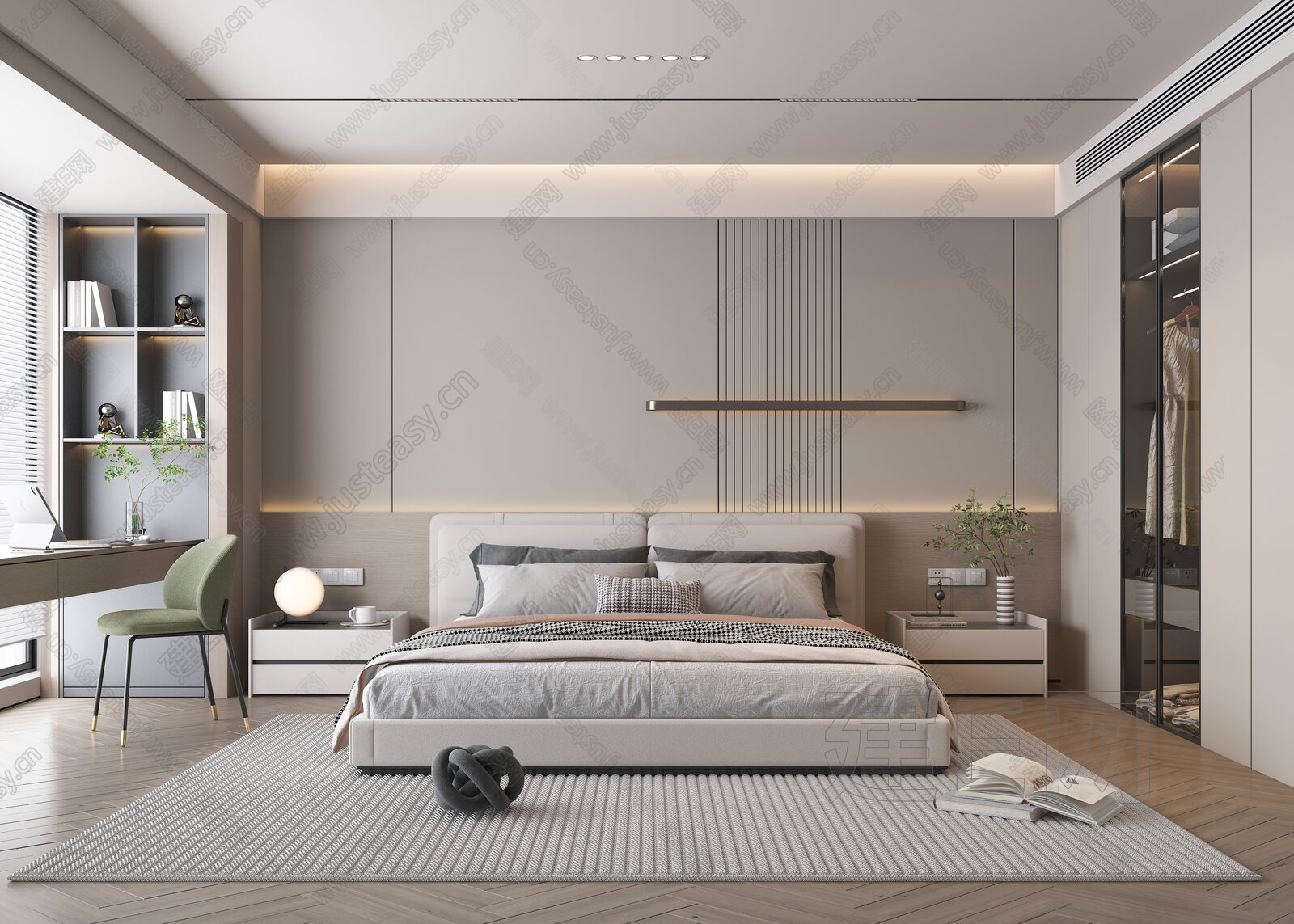 现代奶油风家居卧室模型SU模型下载[ID:113201424]_建e网su模型