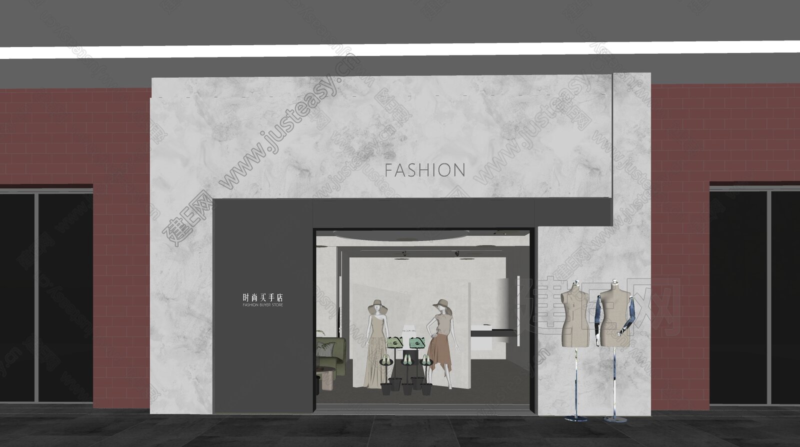 现代服装店门头模型SU模型下载[ID:113004959]_建E室内设计网