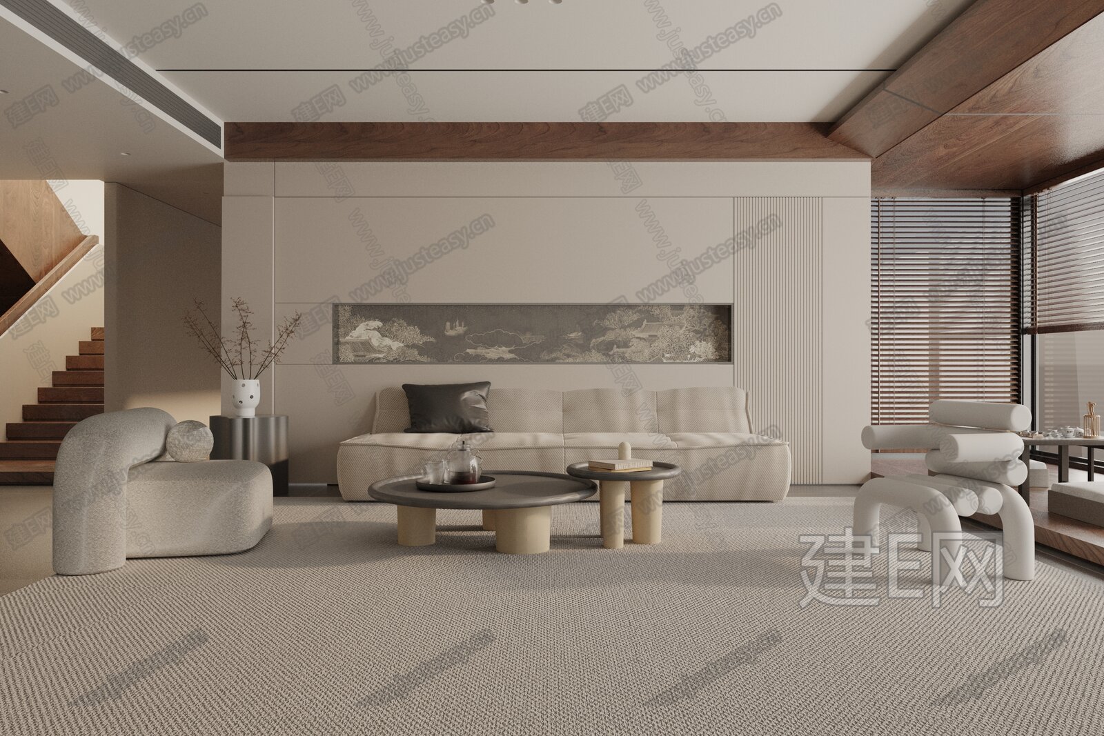 现代客厅模型SU模型下载[ID:112808446]_建e网su模型
