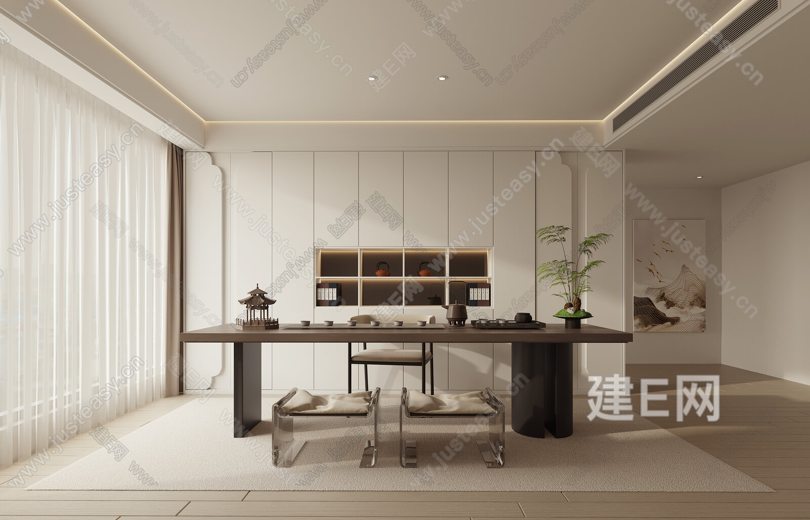 新中式禅意茶室模型SU模型下载[ID:112808343]_建e网su模型