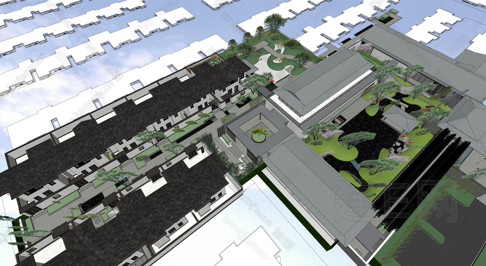 新中式示范区景观模型SU模型下载[ID:105205851]_建E室内设计网