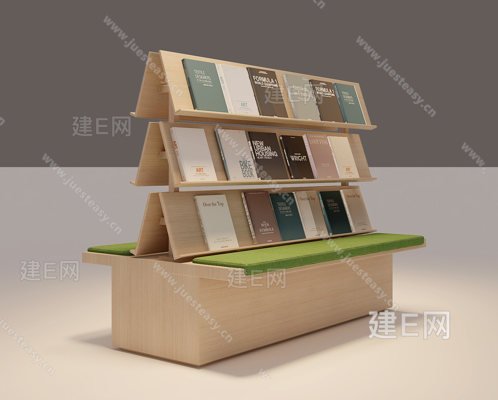 现代图书馆书架模型SU模型下载[ID:105009326]_建e网su模型