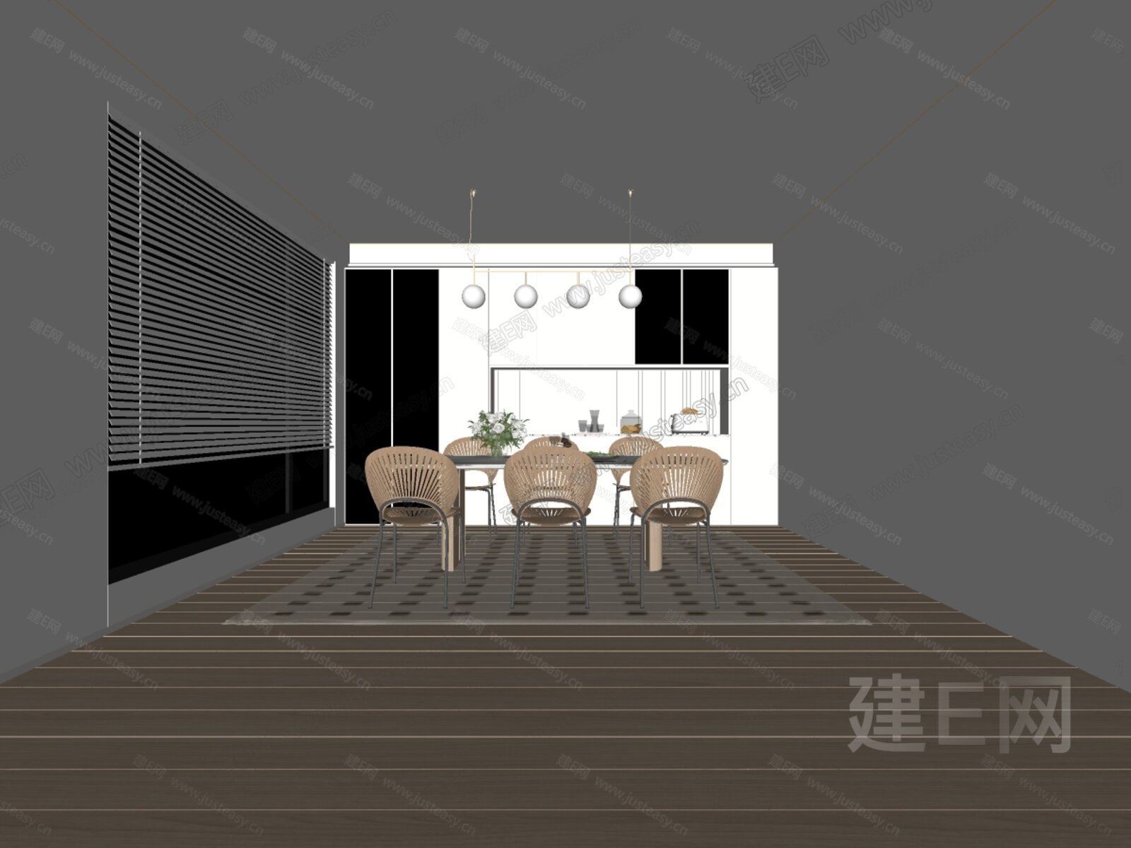 奶油风餐厅模型SU模型下载[ID:104943751]_建e网su模型