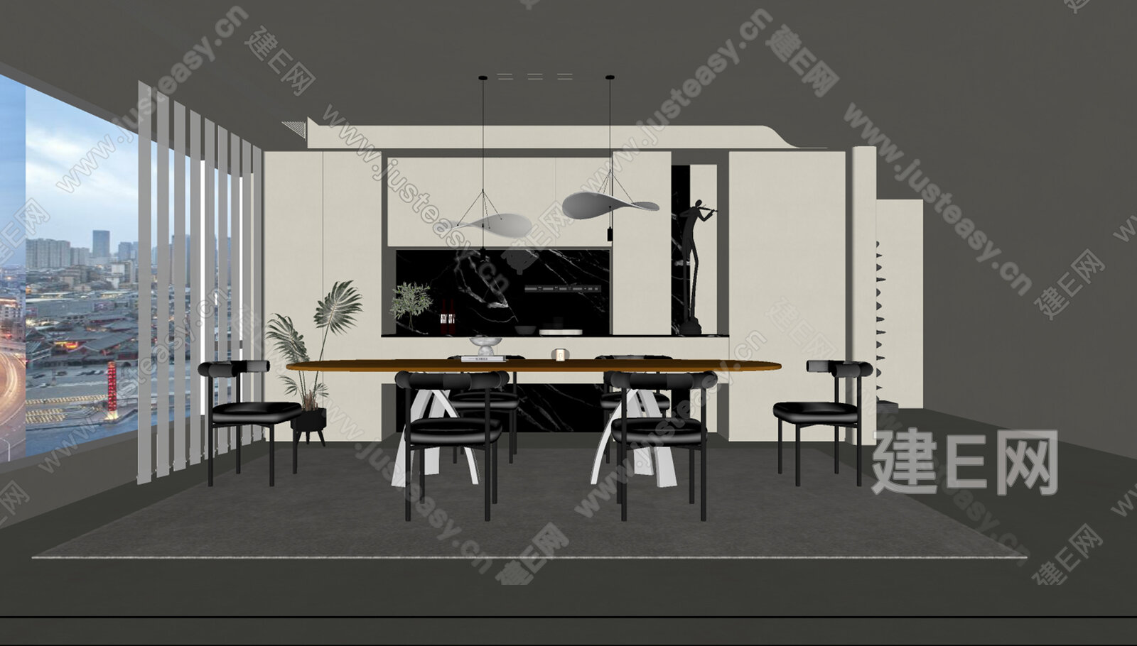 现代餐厅模型SU模型下载[ID:104878088]_建e网su模型