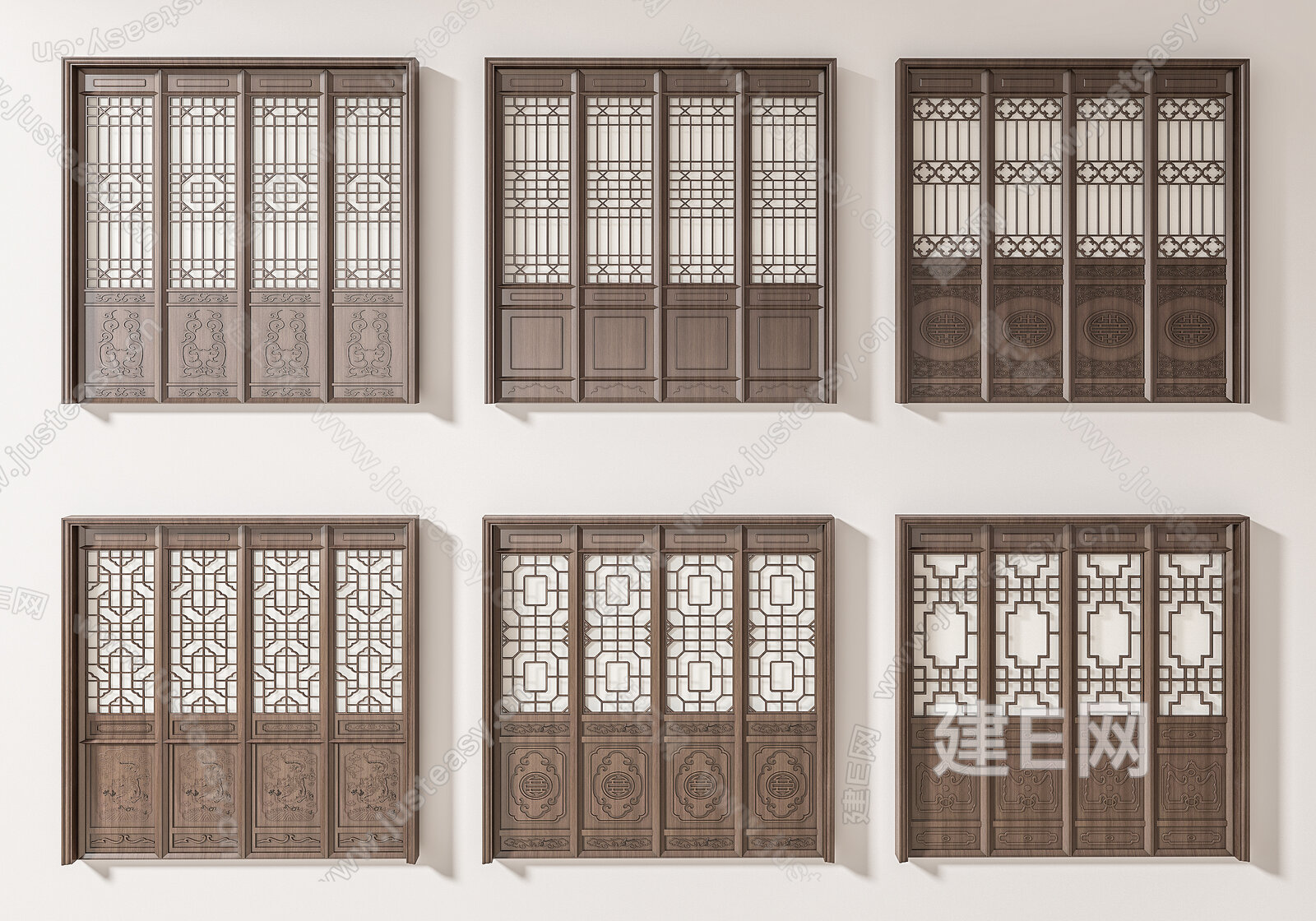 中式镂空花格门模型SU模型下载[ID:105402417]_建e网su模型
