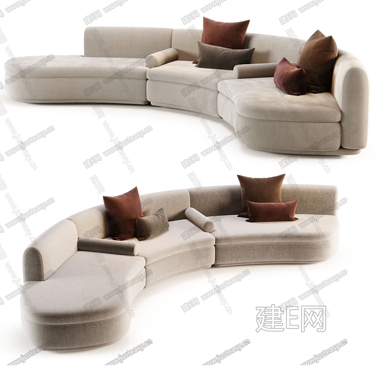 现代弧形沙发 布艺模型SU模型下载[ID:105926747]_建e网su模型