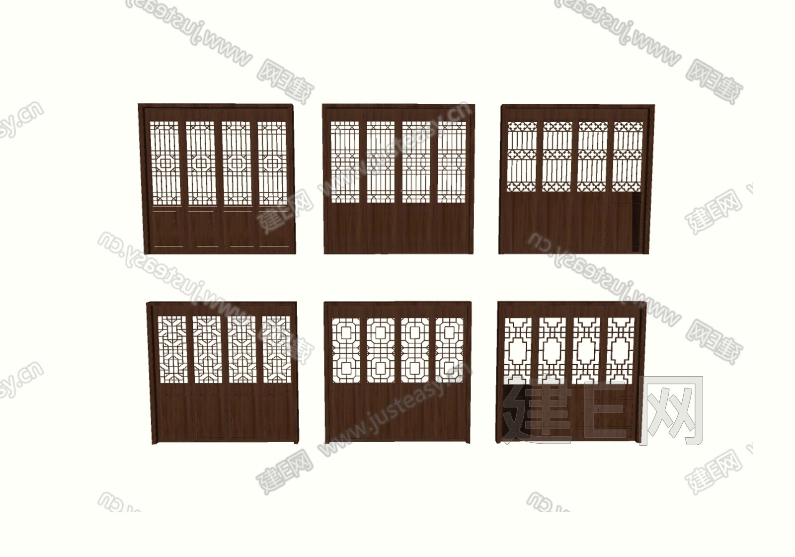 中式镂空花格门模型SU模型下载[ID:105402417]_建e网su模型