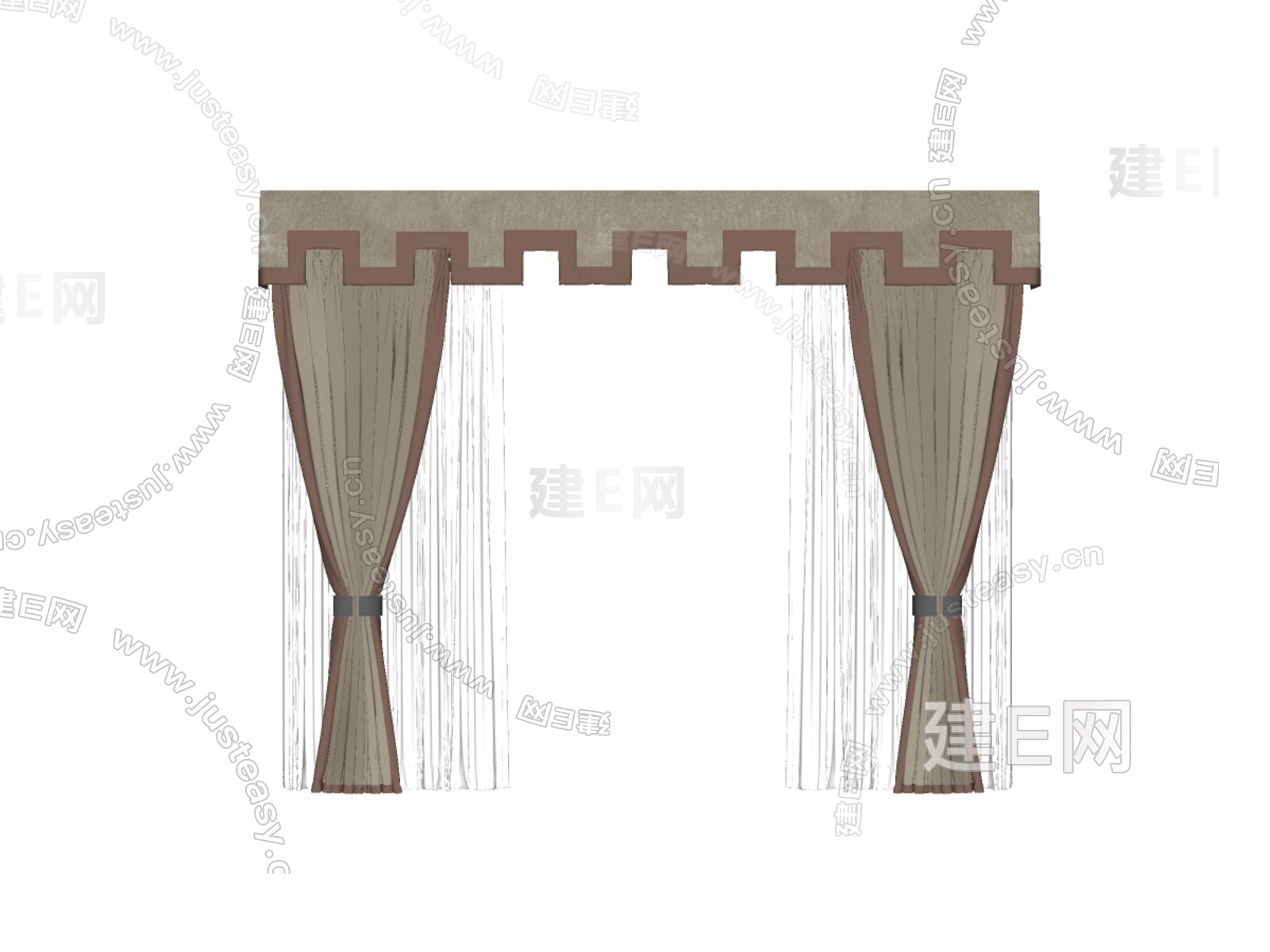 新中式窗帘 模型SU模型下载[ID:105926686]_建E室内设计网