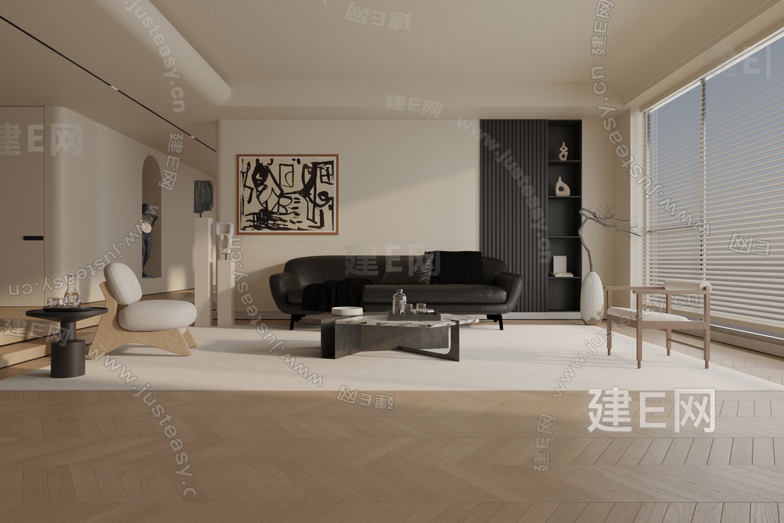 现代客厅模型SU模型下载[ID:106647558]_建E室内设计网