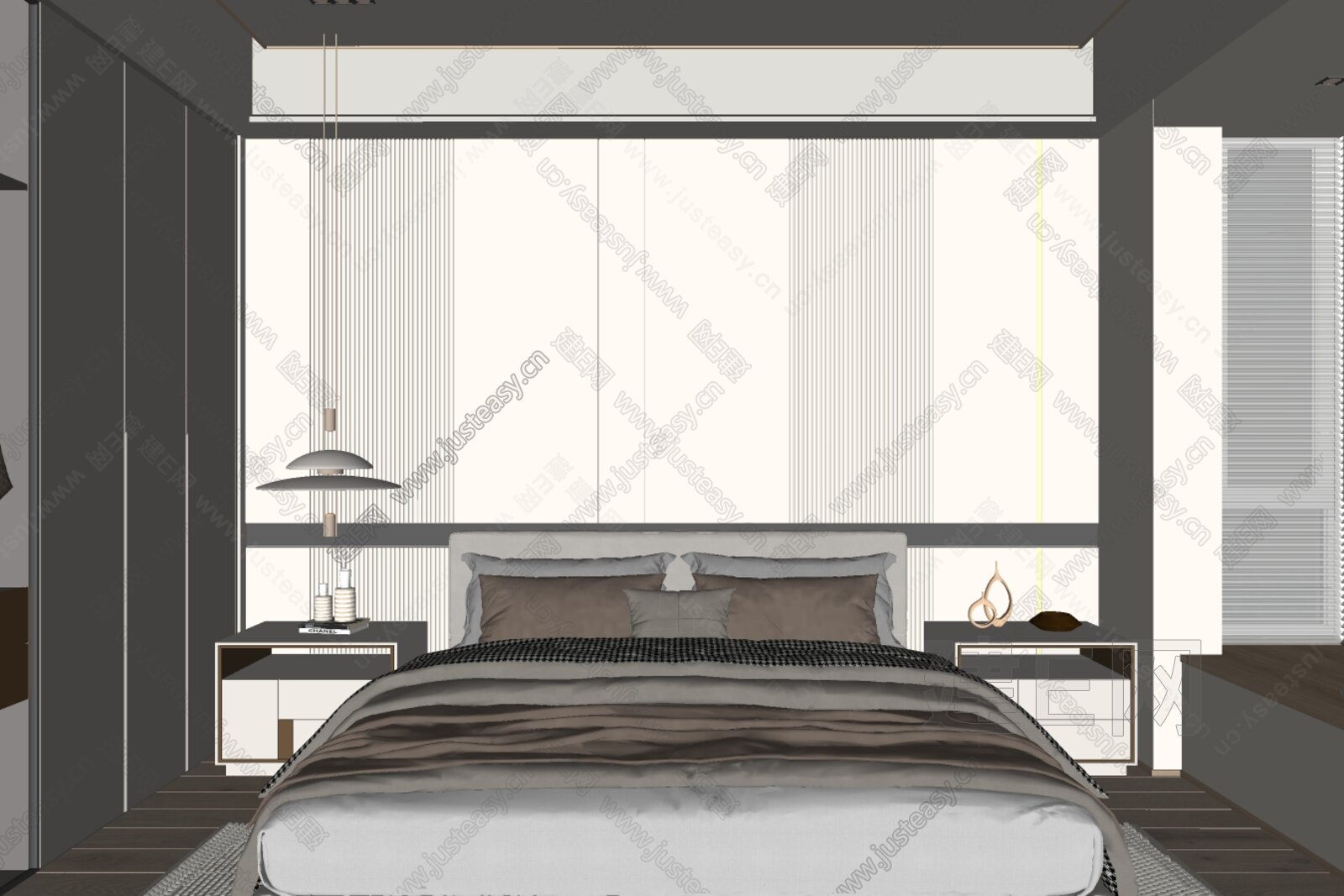 现代奶油风家居卧室模型SU模型下载[ID:106450962]_建e网su模型