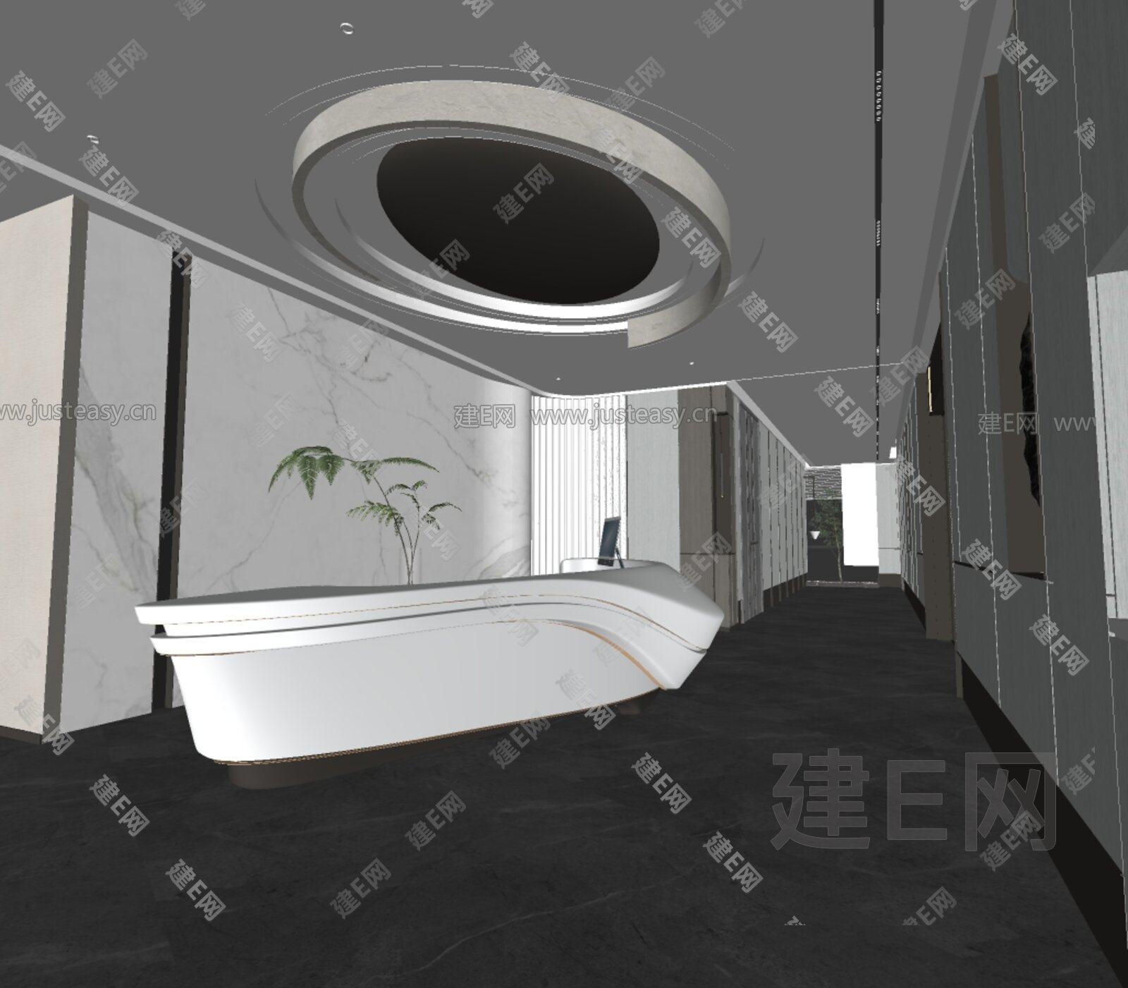 现代公司大堂SU模型下载[ID:107827256]，现代公司大堂，SU模型下载