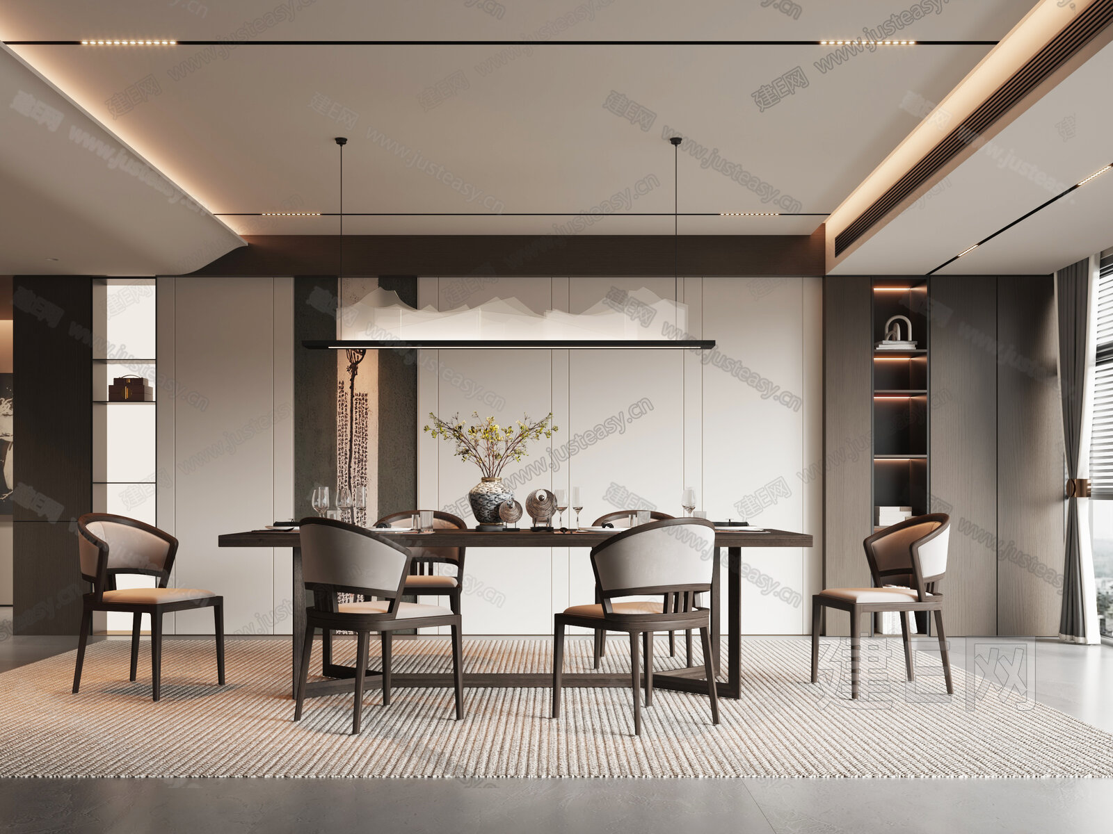 新中式餐厅模型SU模型下载[ID:107958494]_建E室内设计网