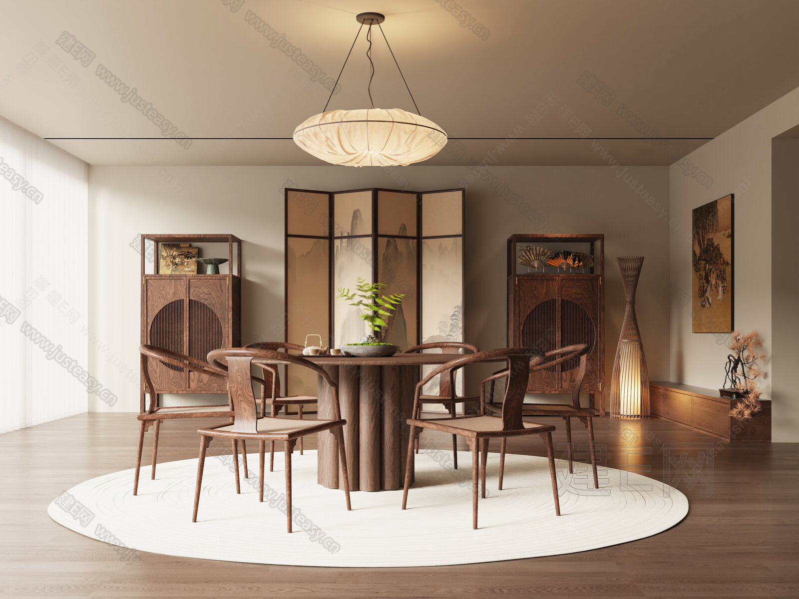 新中式餐厅模型SU模型下载[ID:107958478]_建E室内设计网