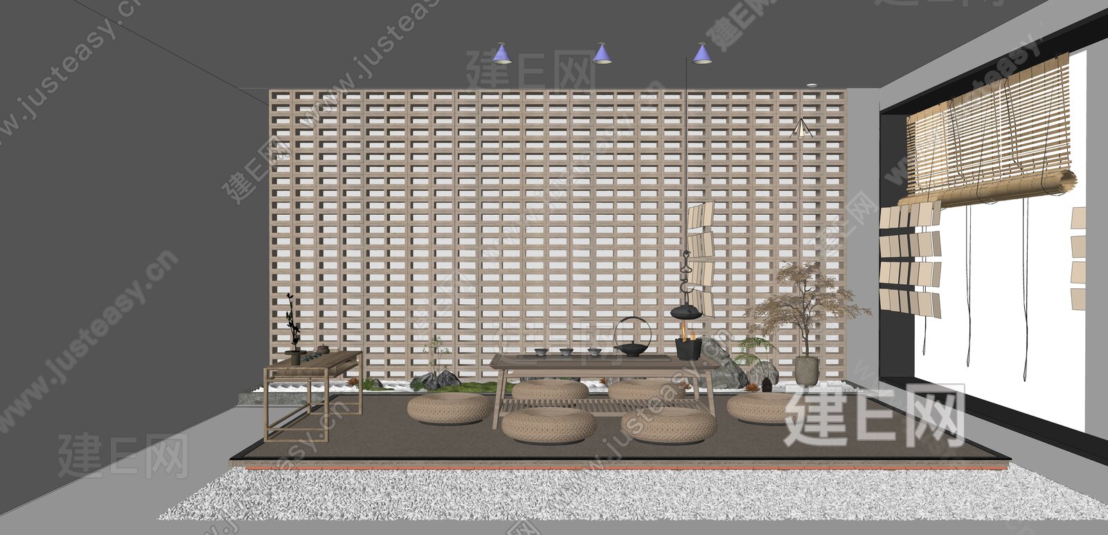 新中式禅意茶室 模型SU模型下载[ID:108482657]_建e网su模型