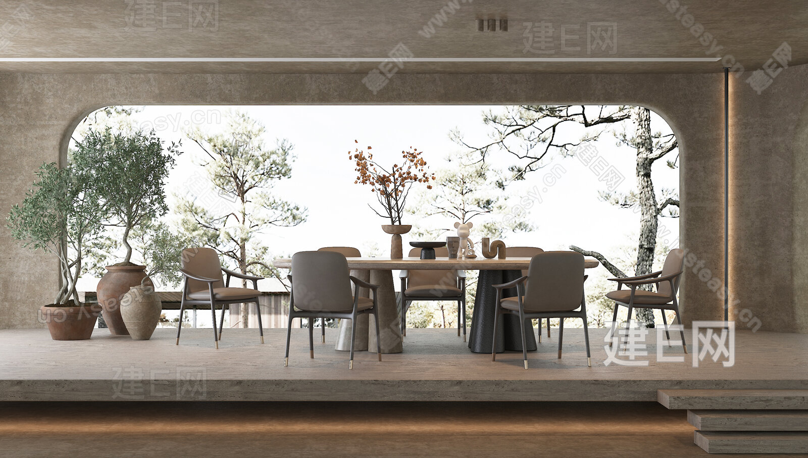 侘寂风餐厅模型SU模型下载[ID:108417138]_建E室内设计网